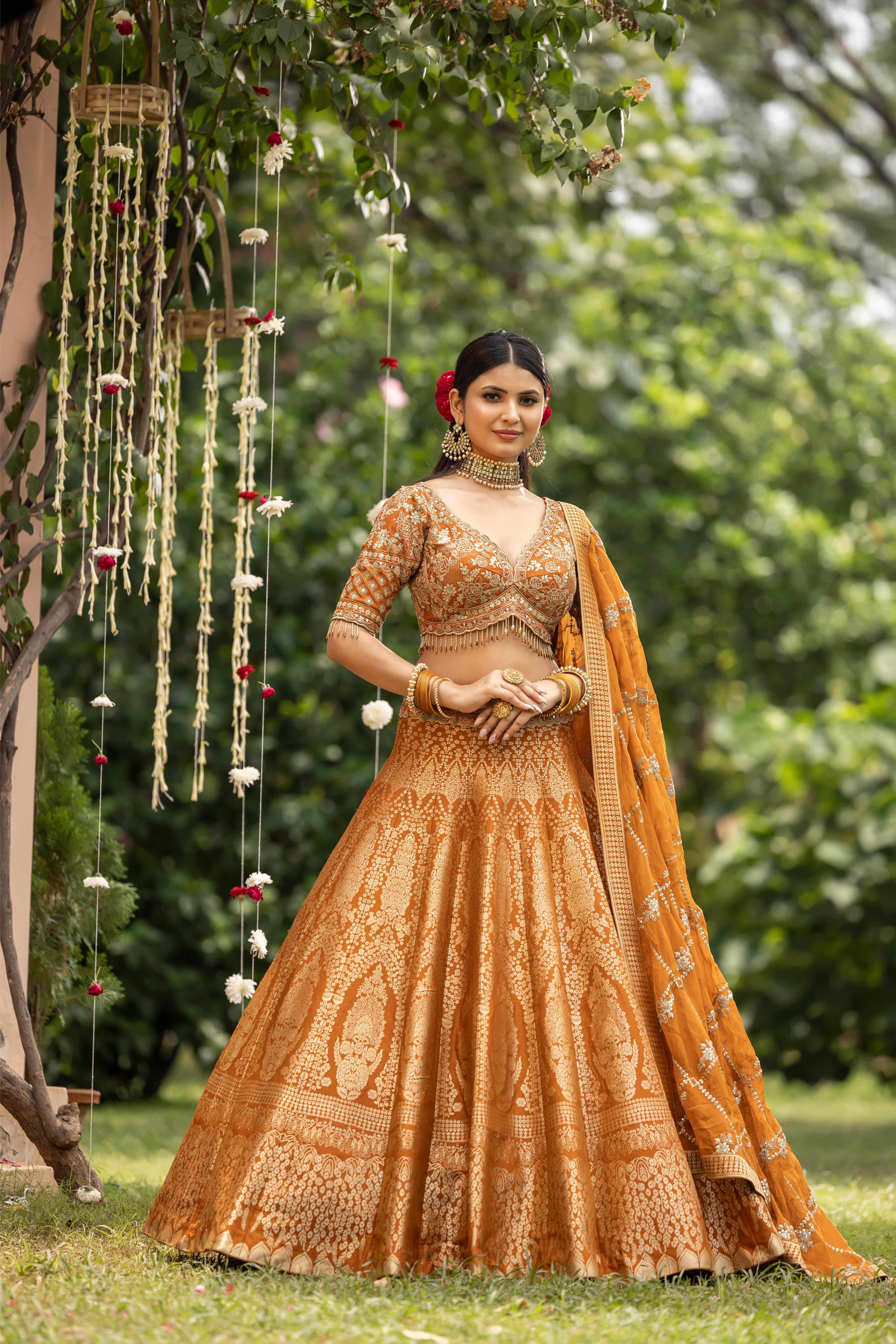 Zareen Rust Banarasi Silk Lehenga
