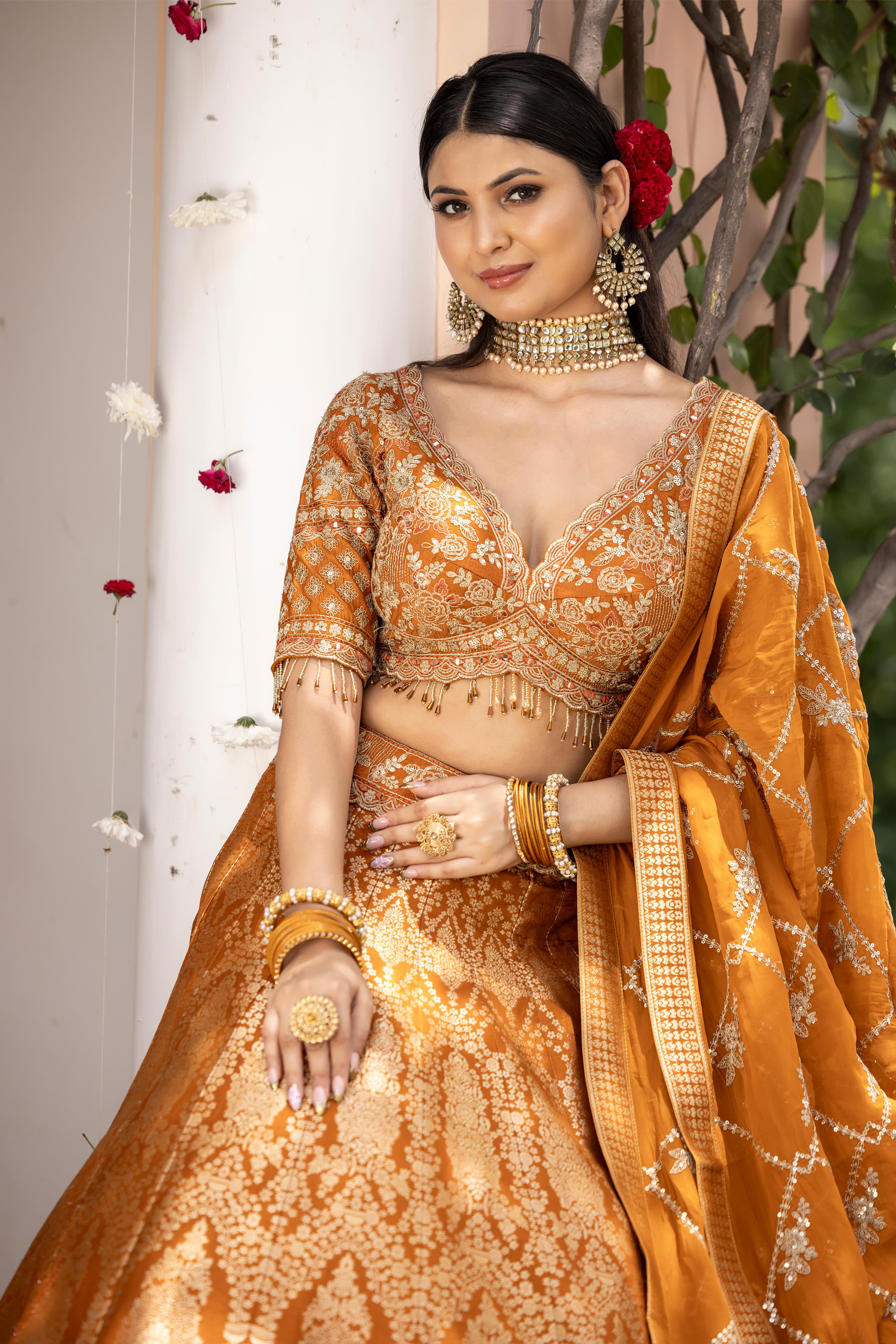 Zareen Rust Banarasi Silk Lehenga