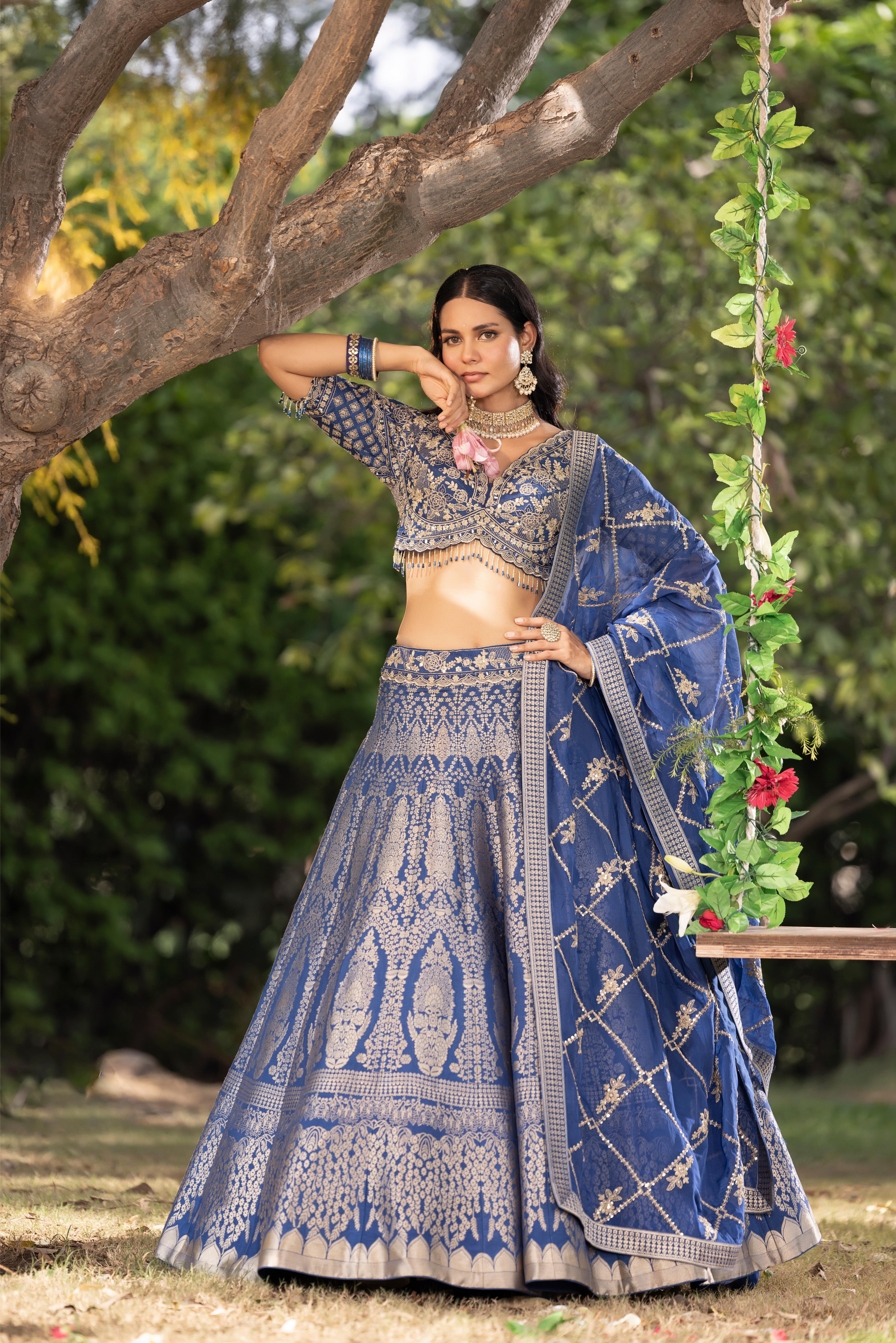 Inayat Blue Banarasi Silk Lehenga