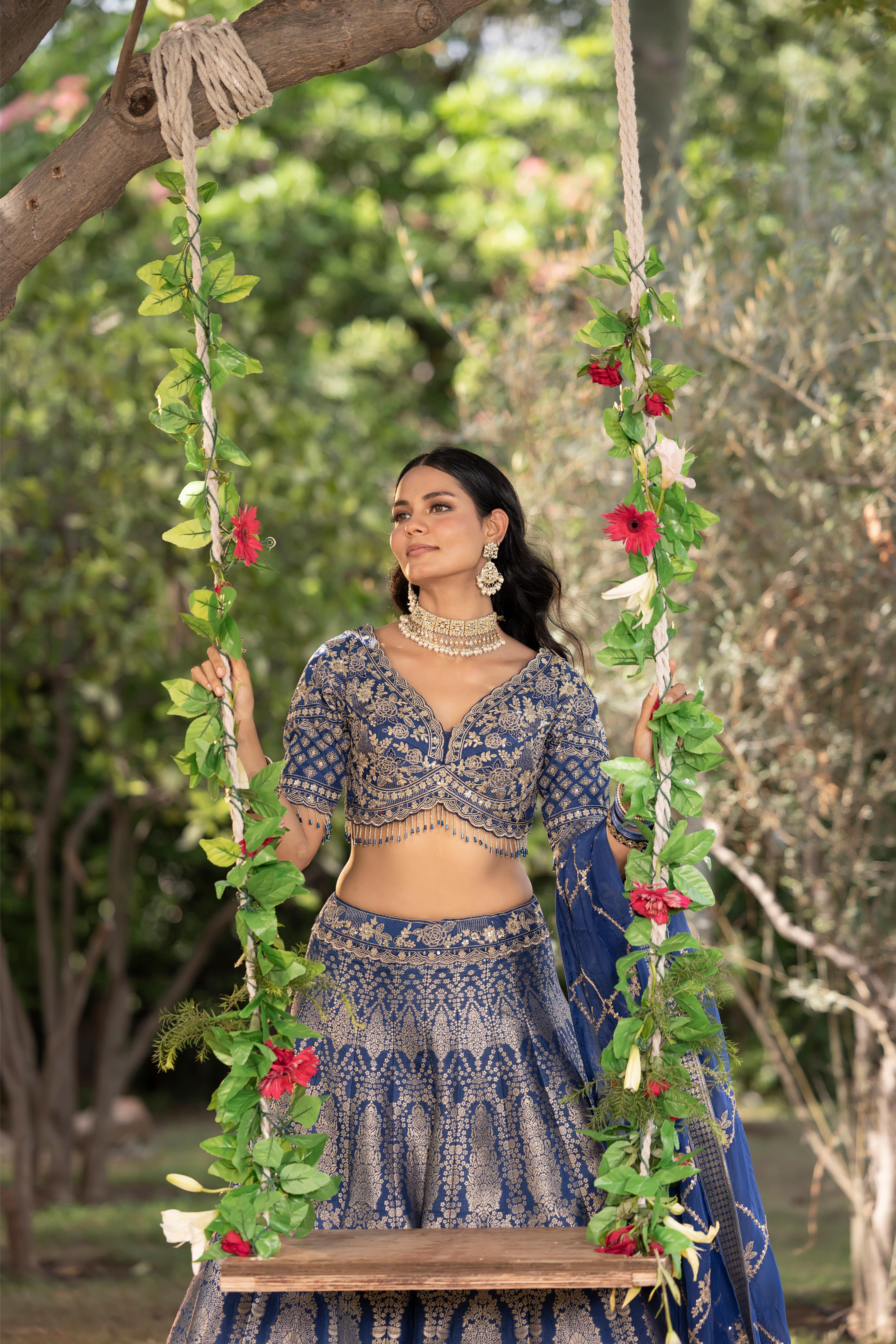 Inayat Blue Banarasi Silk Lehenga