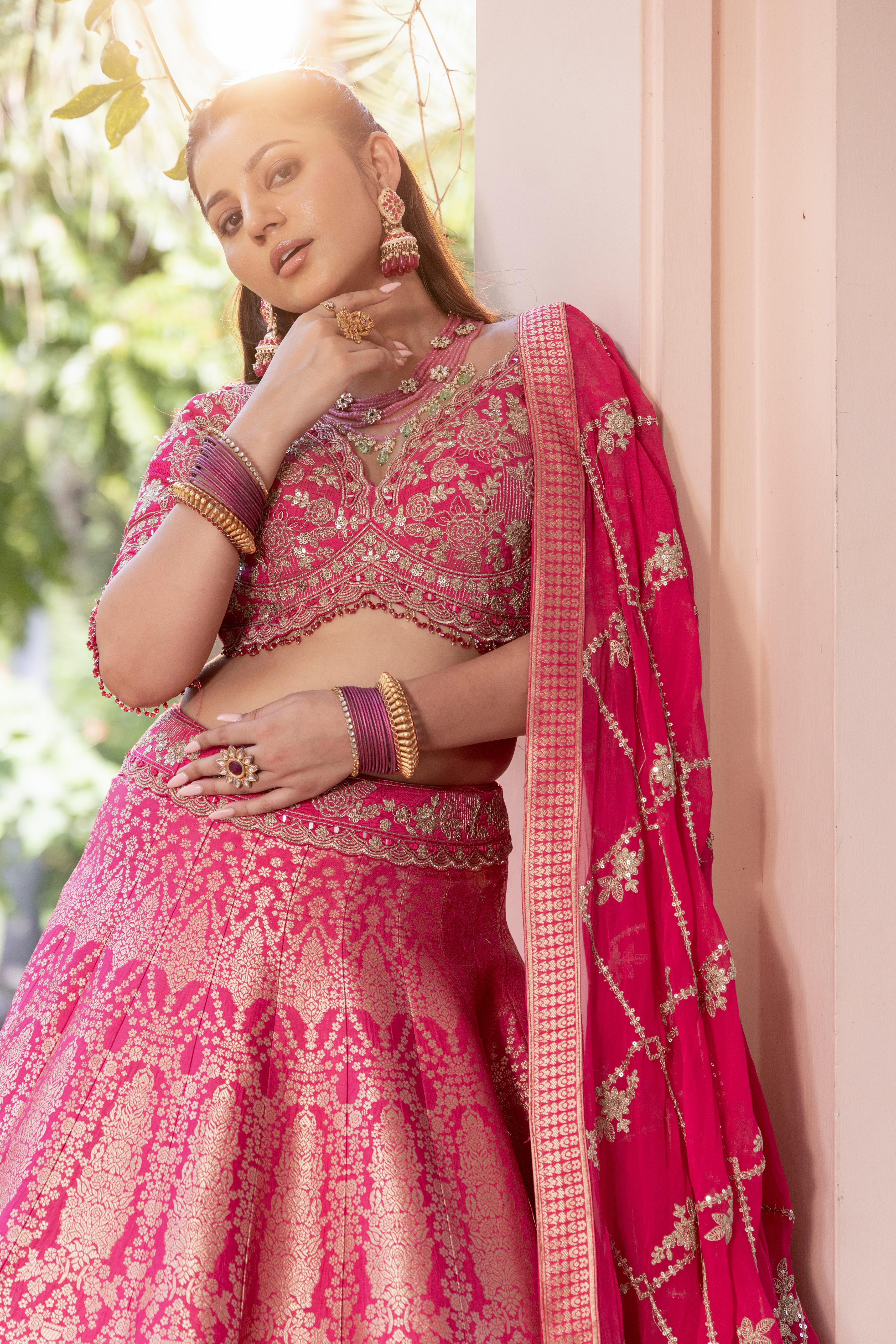 Vidya Rani Pink Banarasi Silk Lehenga