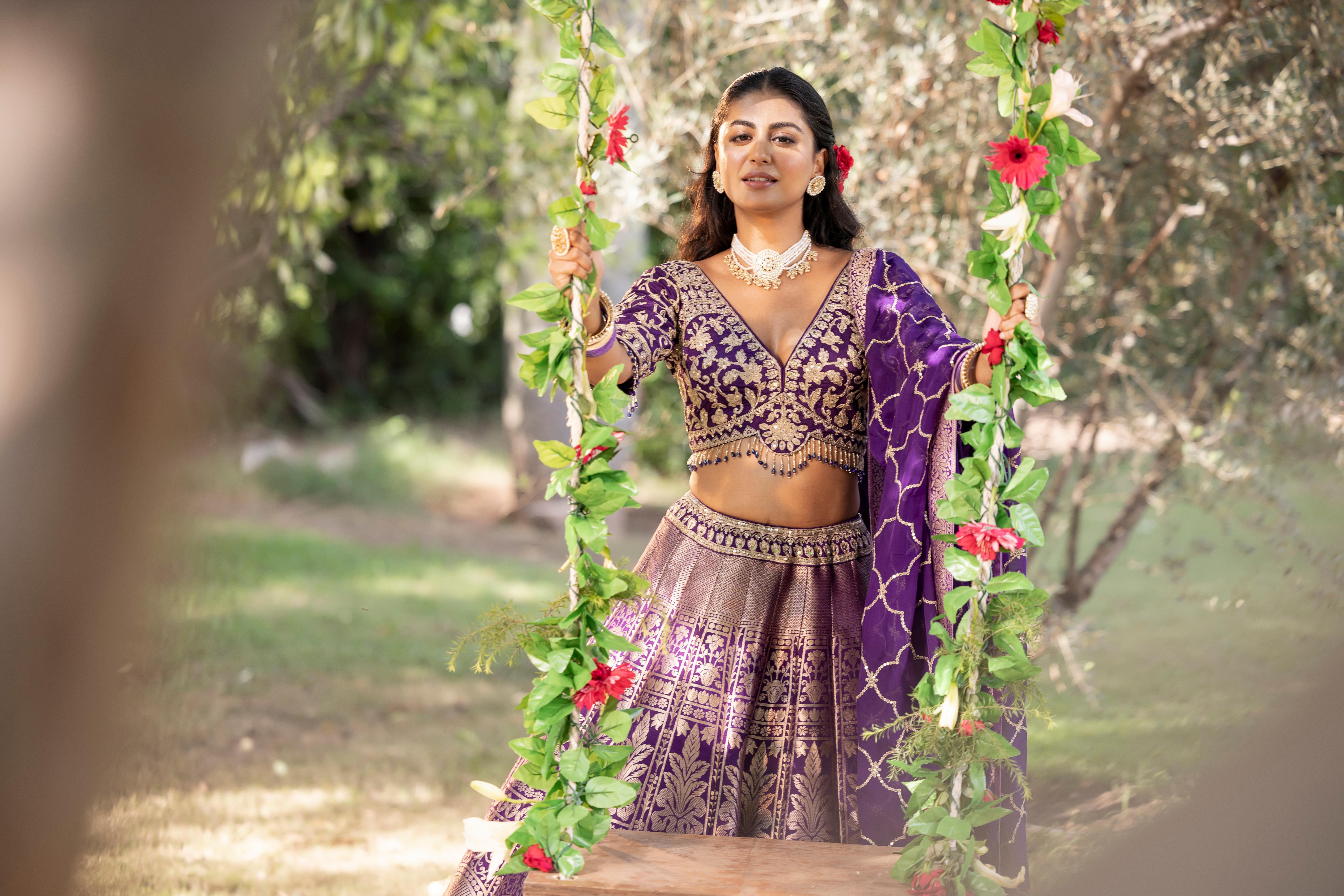 Rajeshwari Deep Purple Banarasi Silk Lehenga