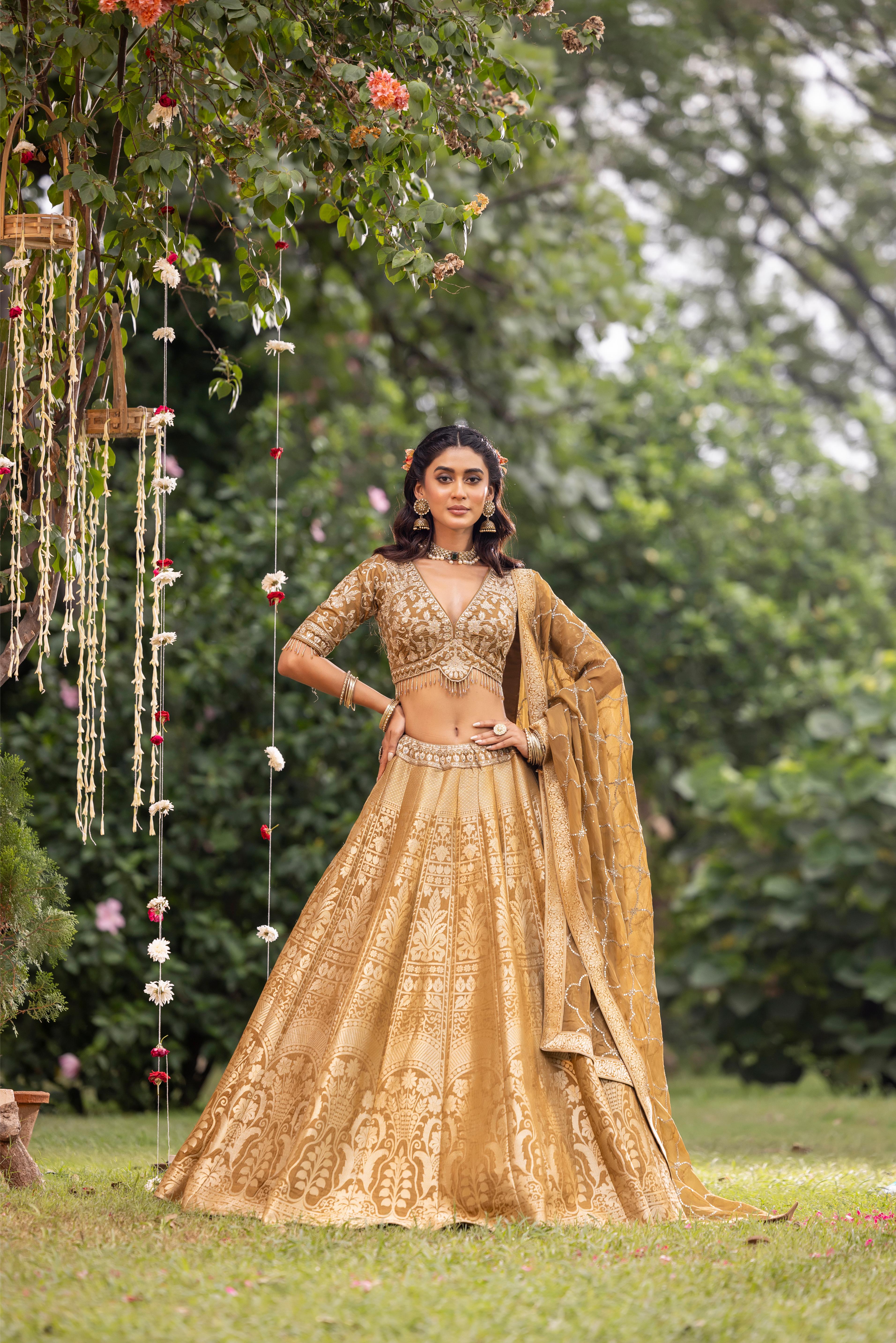Padmavati Mustard Gold Banarasi Silk Lehenga