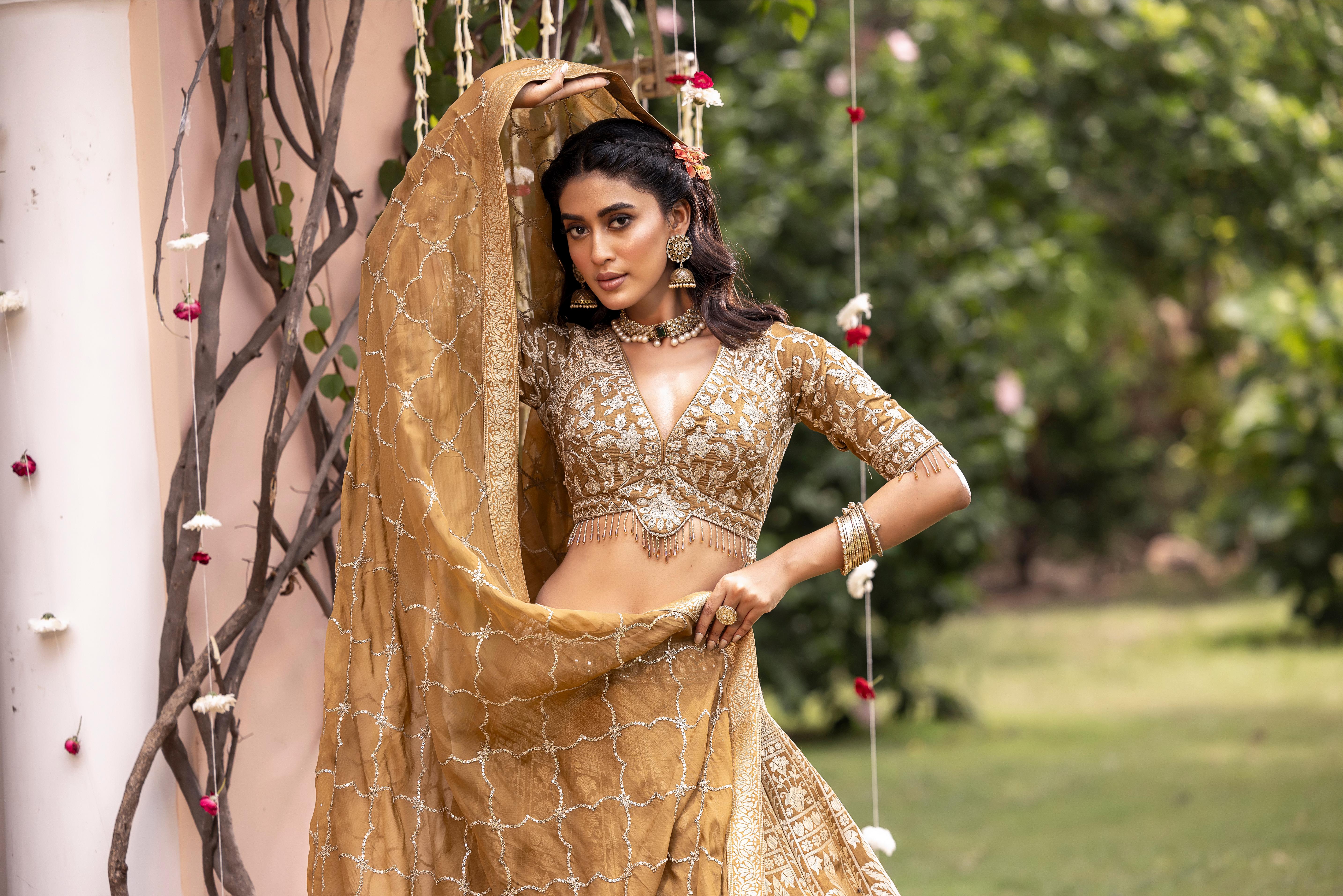 Padmavati Mustard Gold Banarasi Silk Lehenga