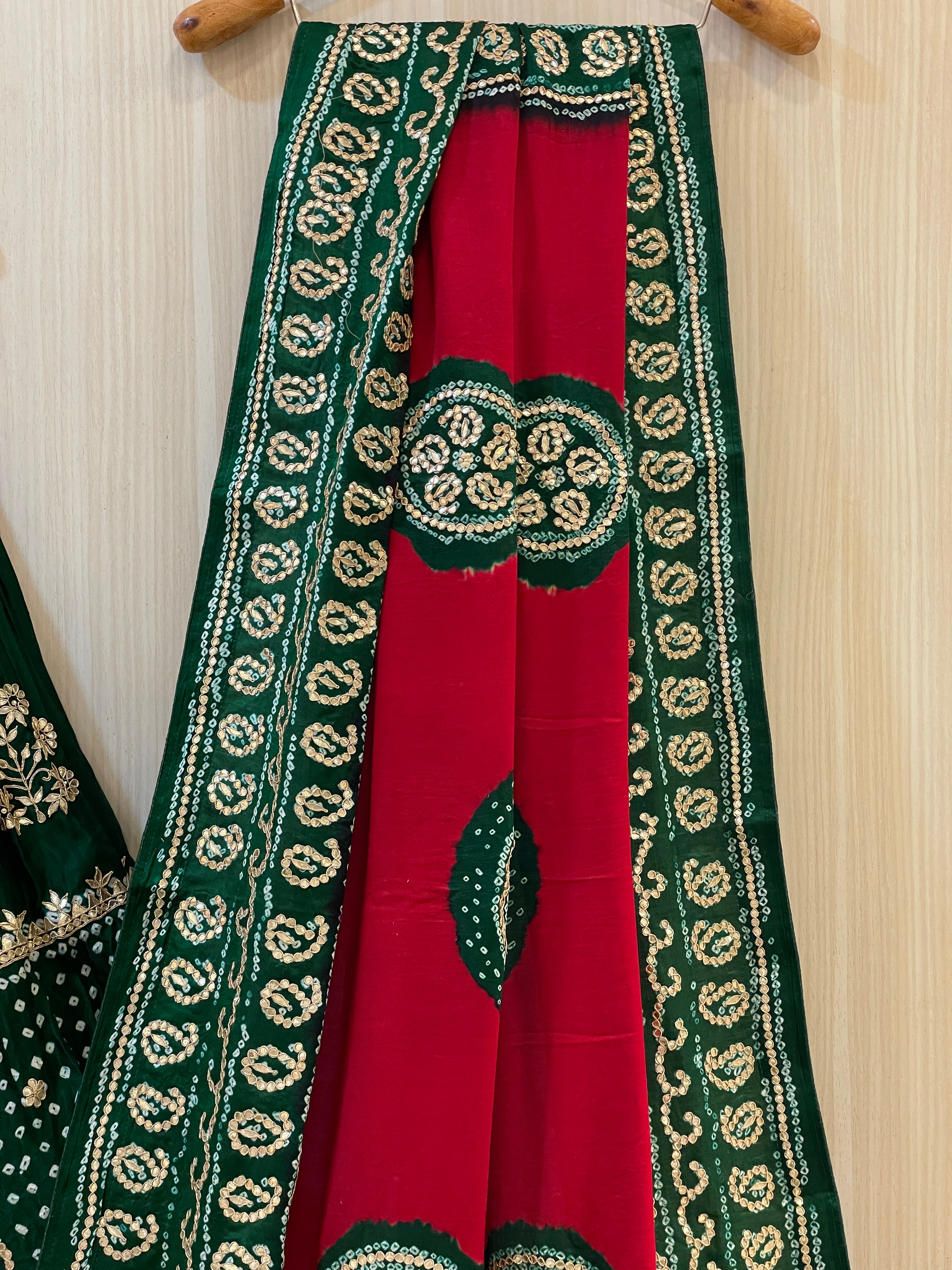 Aafreen Green Red Gajji Silk Lehenga