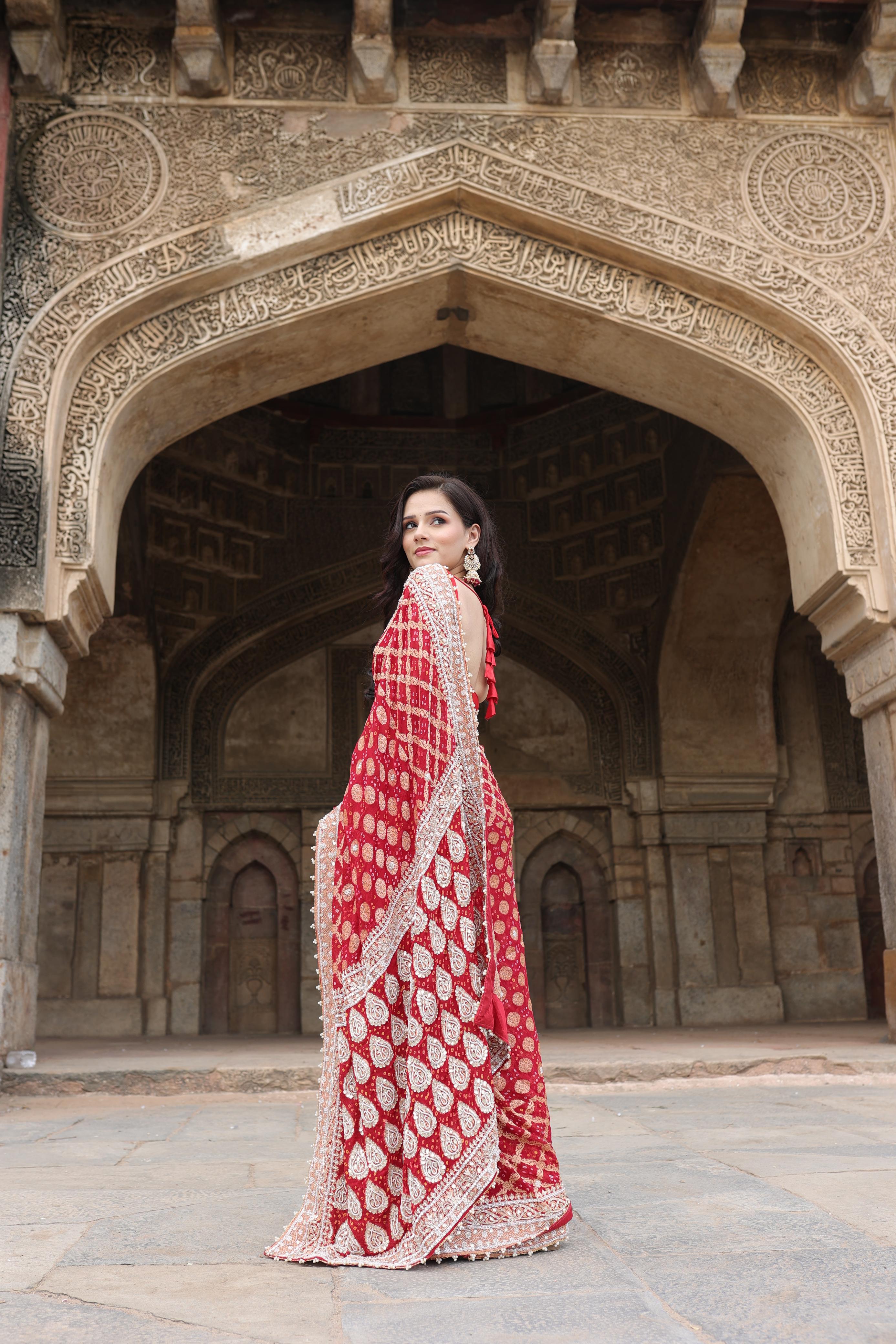 Rinaa Khadi Geogette Bandhani Saree