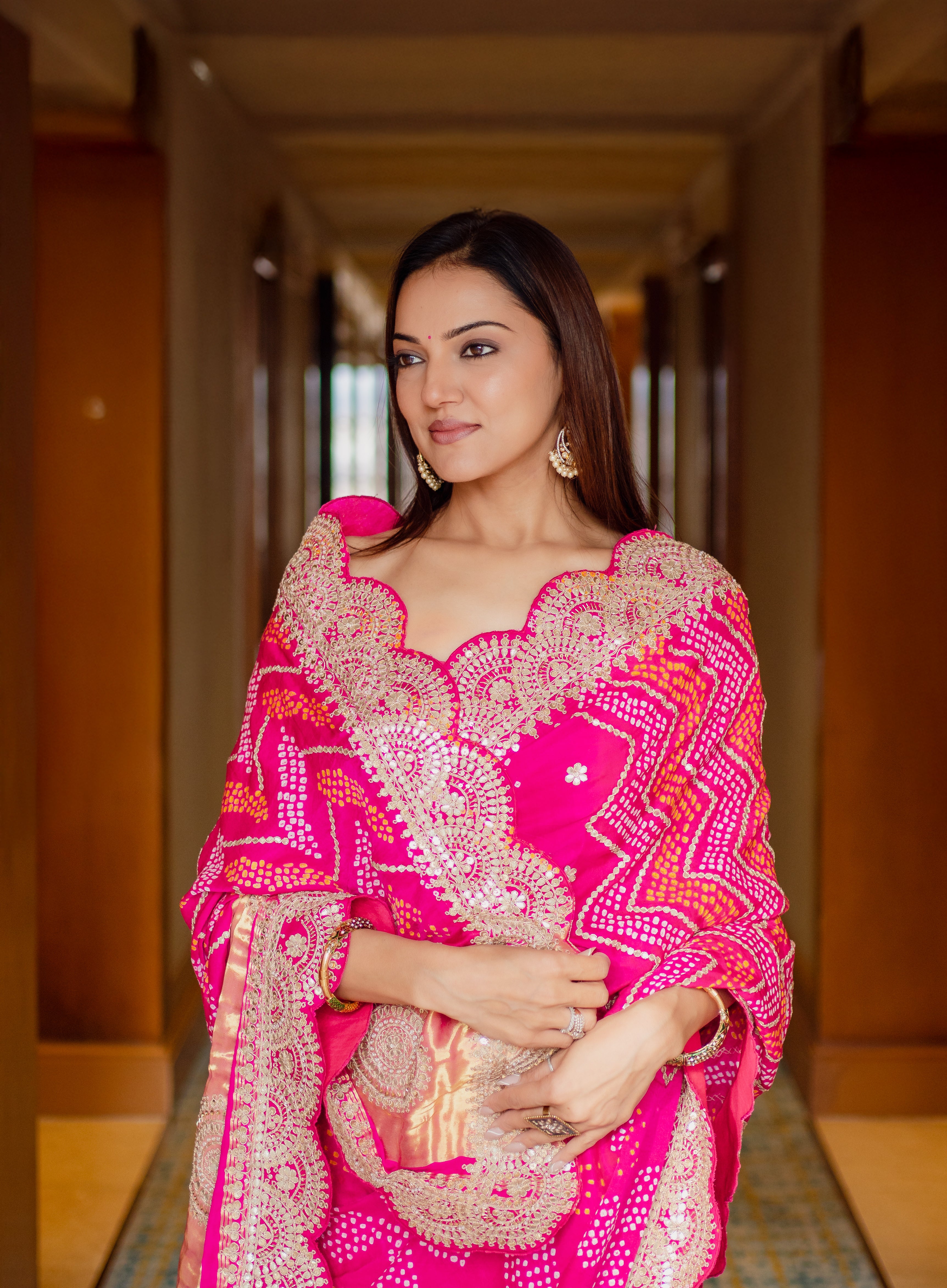 Kiran Pink Bandhani Saree