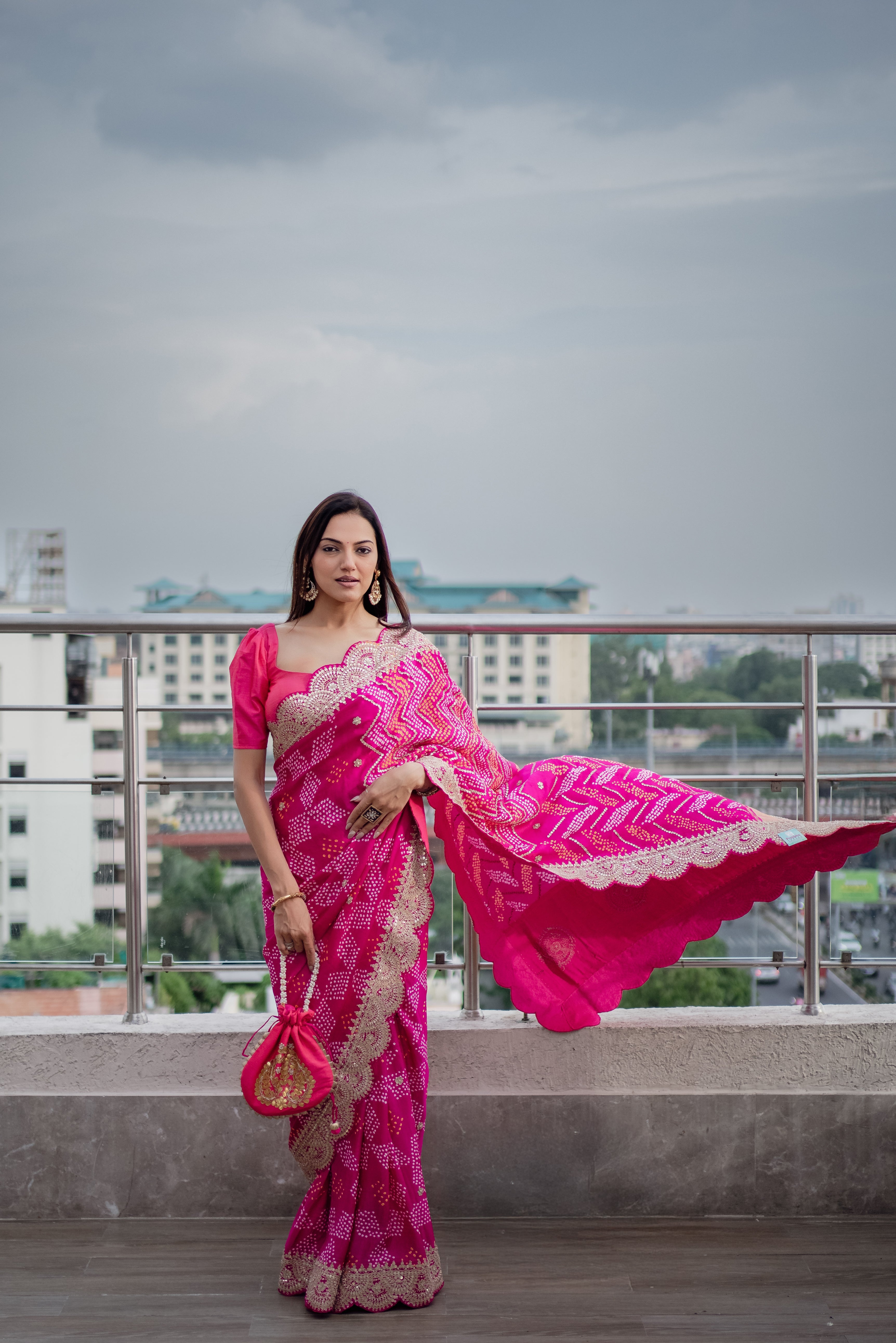 Kiran Pink Bandhani Saree