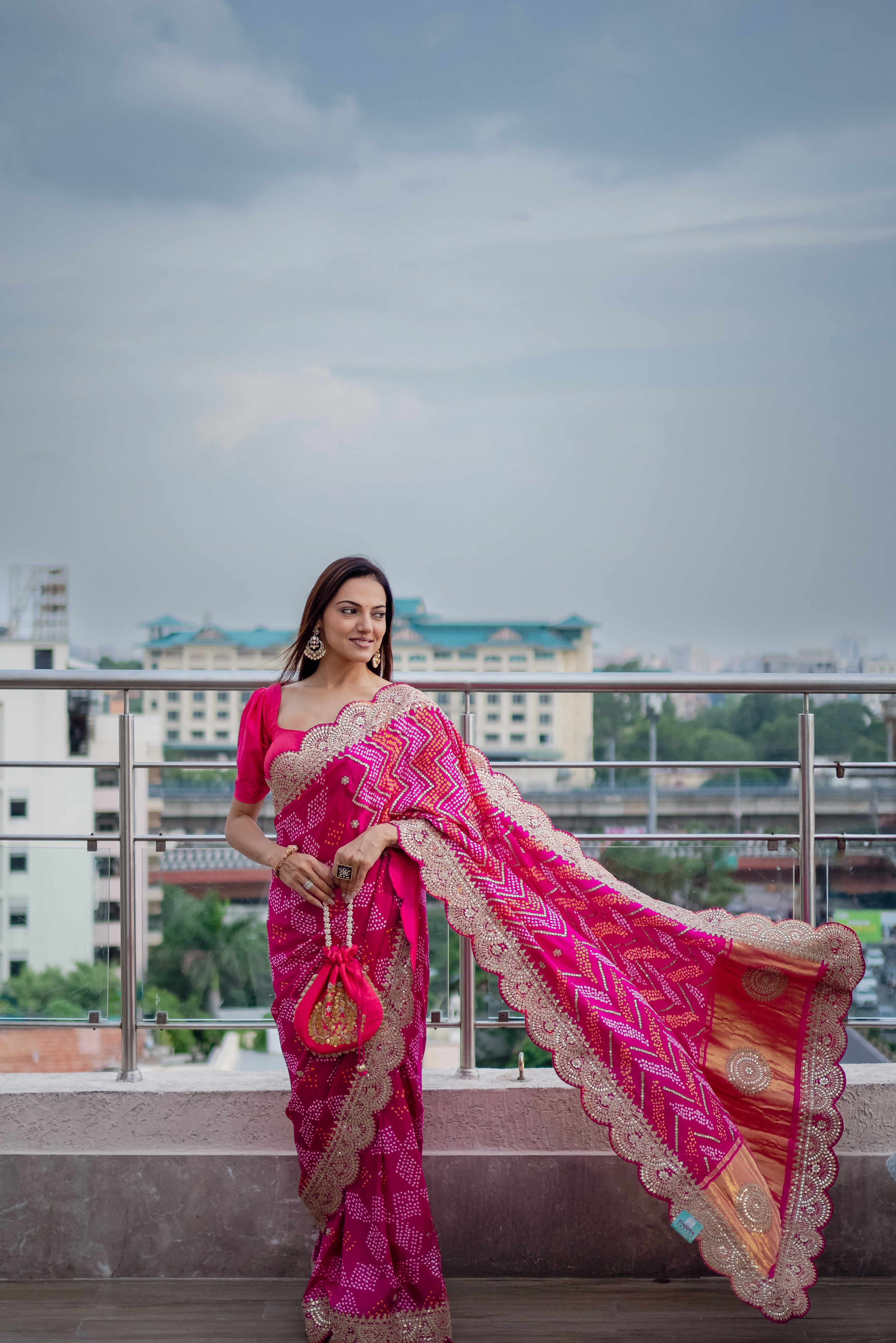 Kiran Pink Bandhani Saree