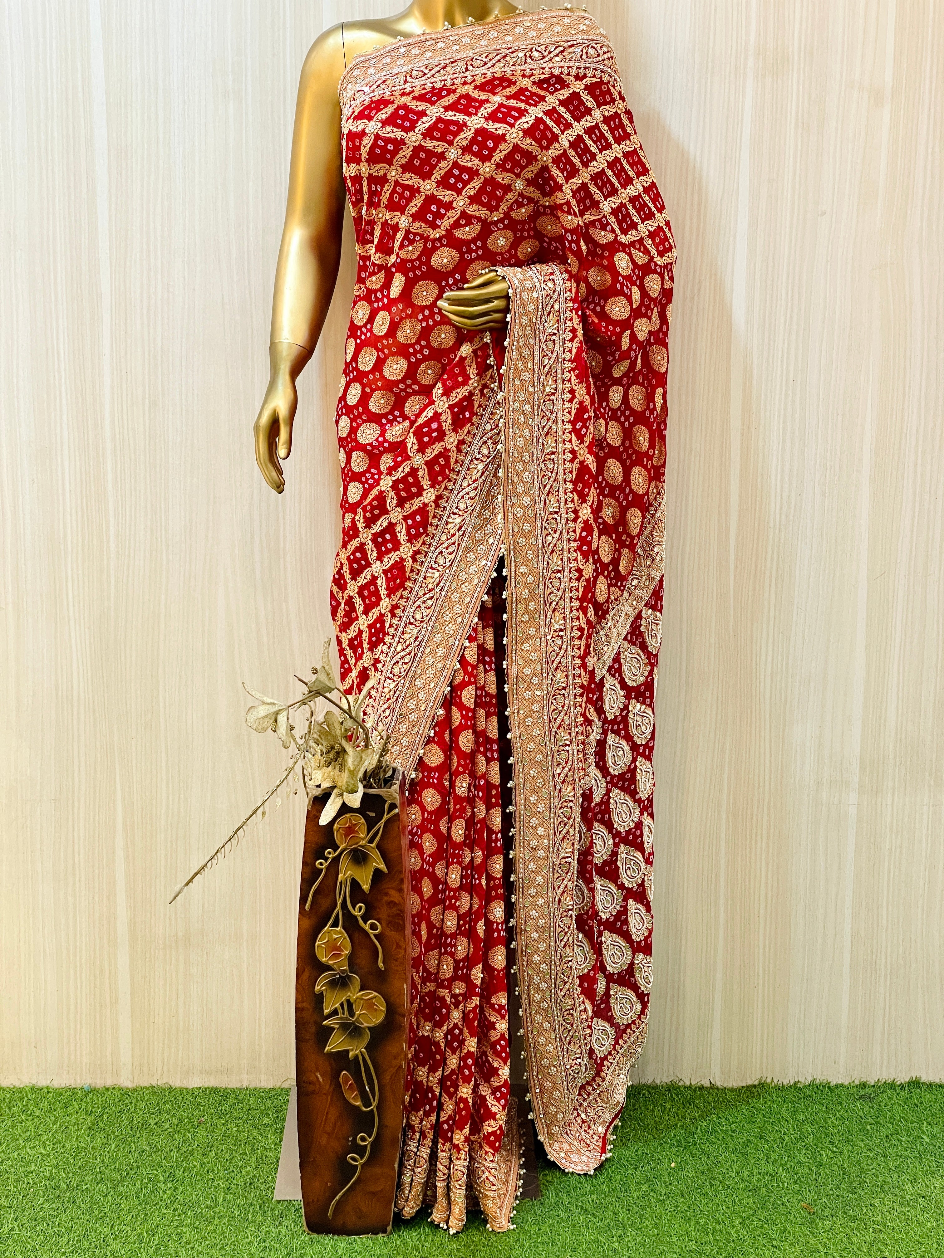 Rinaa Khadi Geogette Bandhani Saree