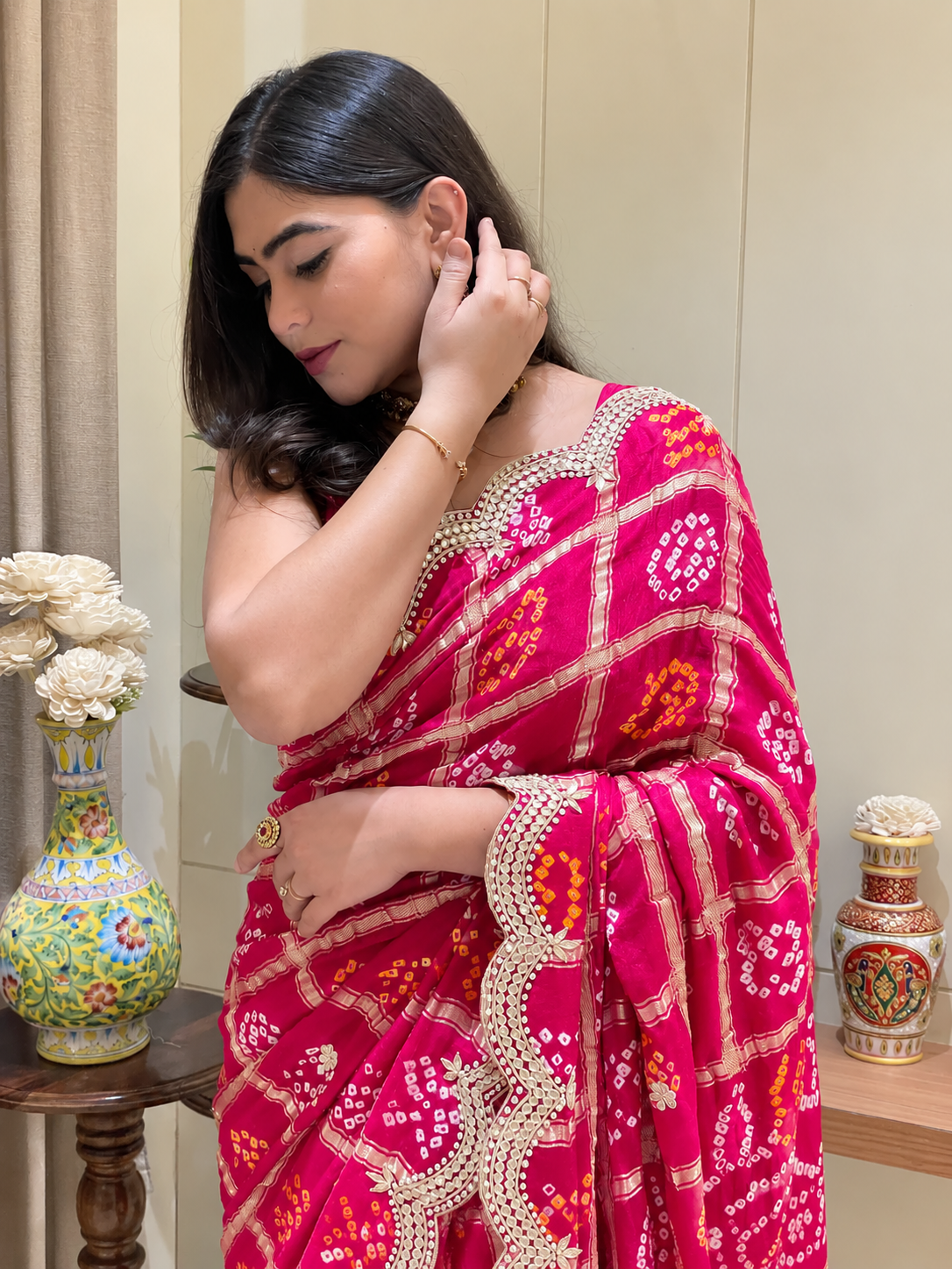 Naisha Pink Gajji Silk Ghatchola Saree