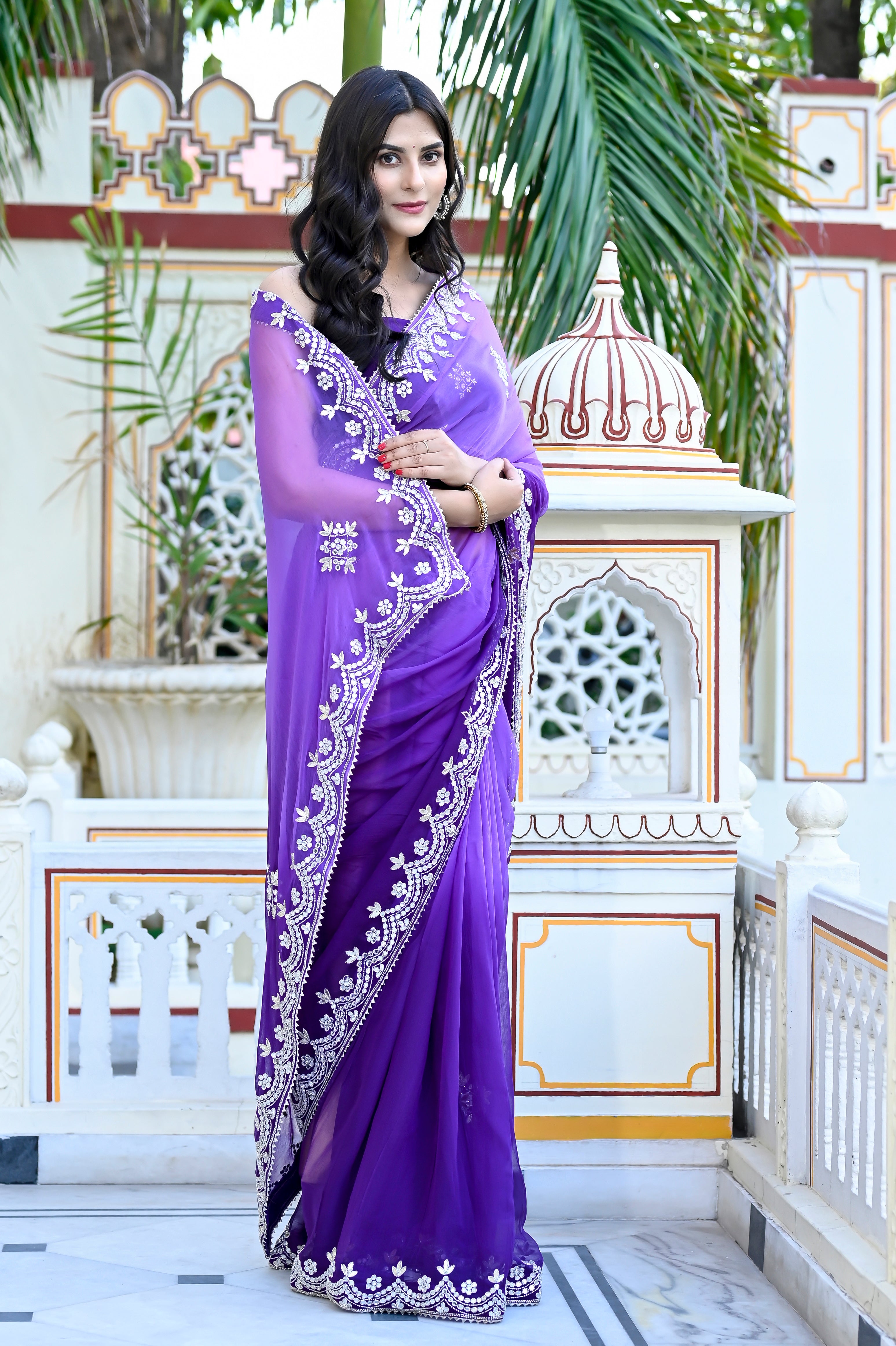 Katrina Purple Chiffon Saree