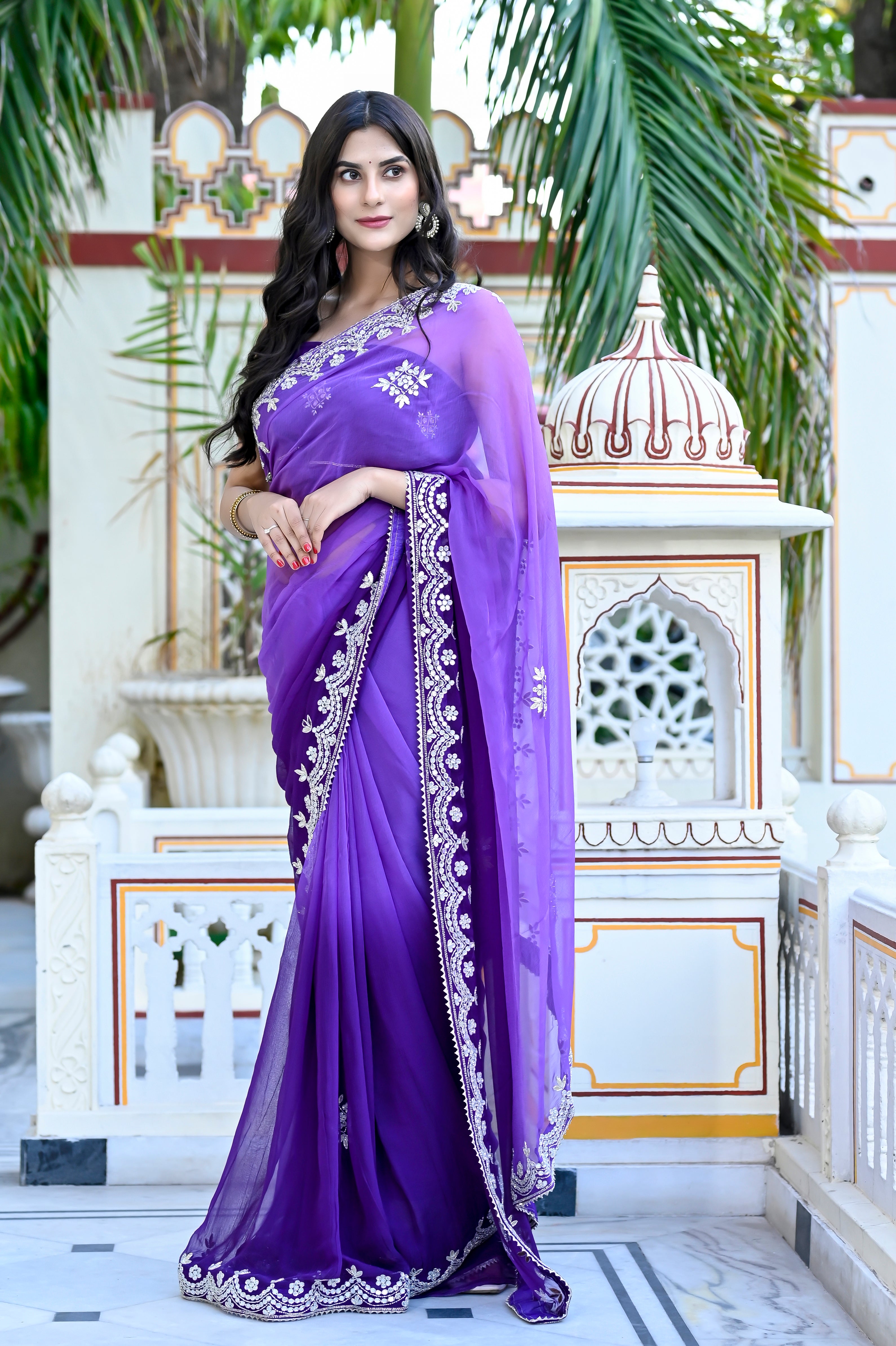 Katrina Purple Chiffon Saree