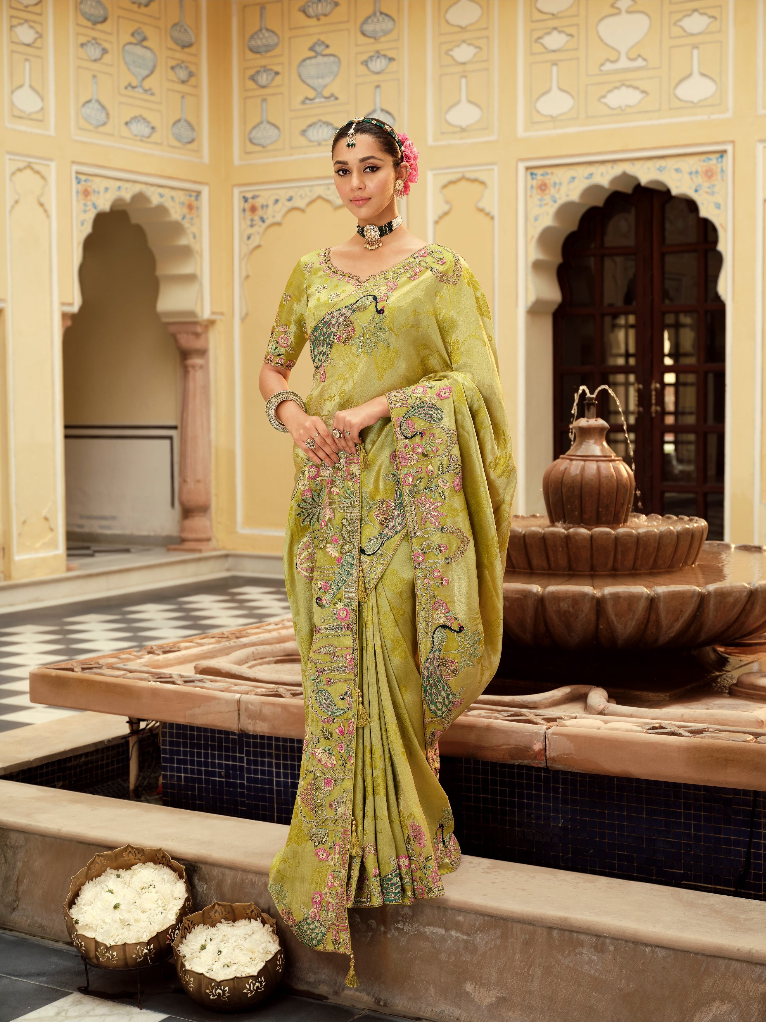 Aanya Olive Green Banarasi Silk Saree