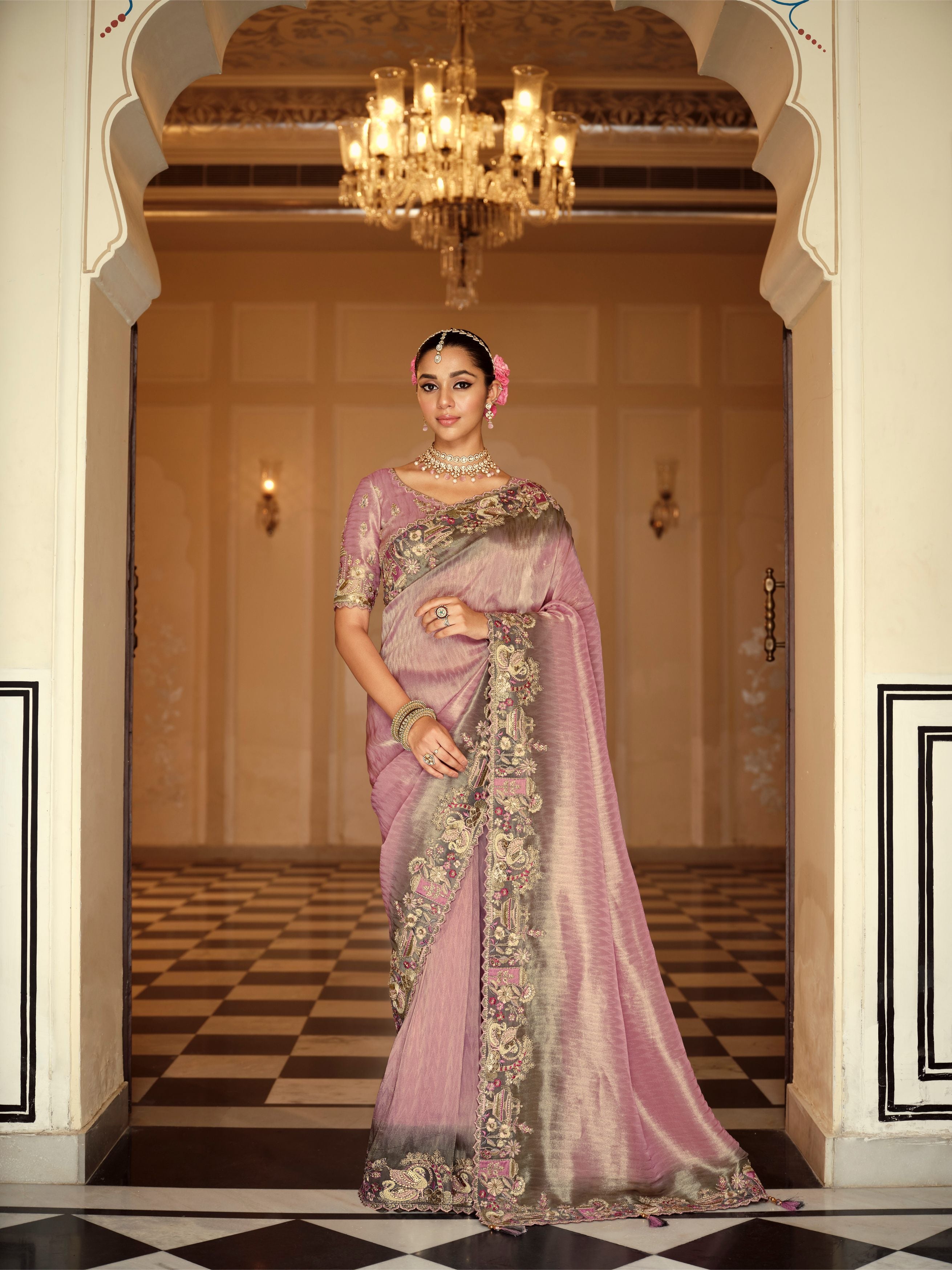 Diya Dusty Rose Banarasi Silk Saree