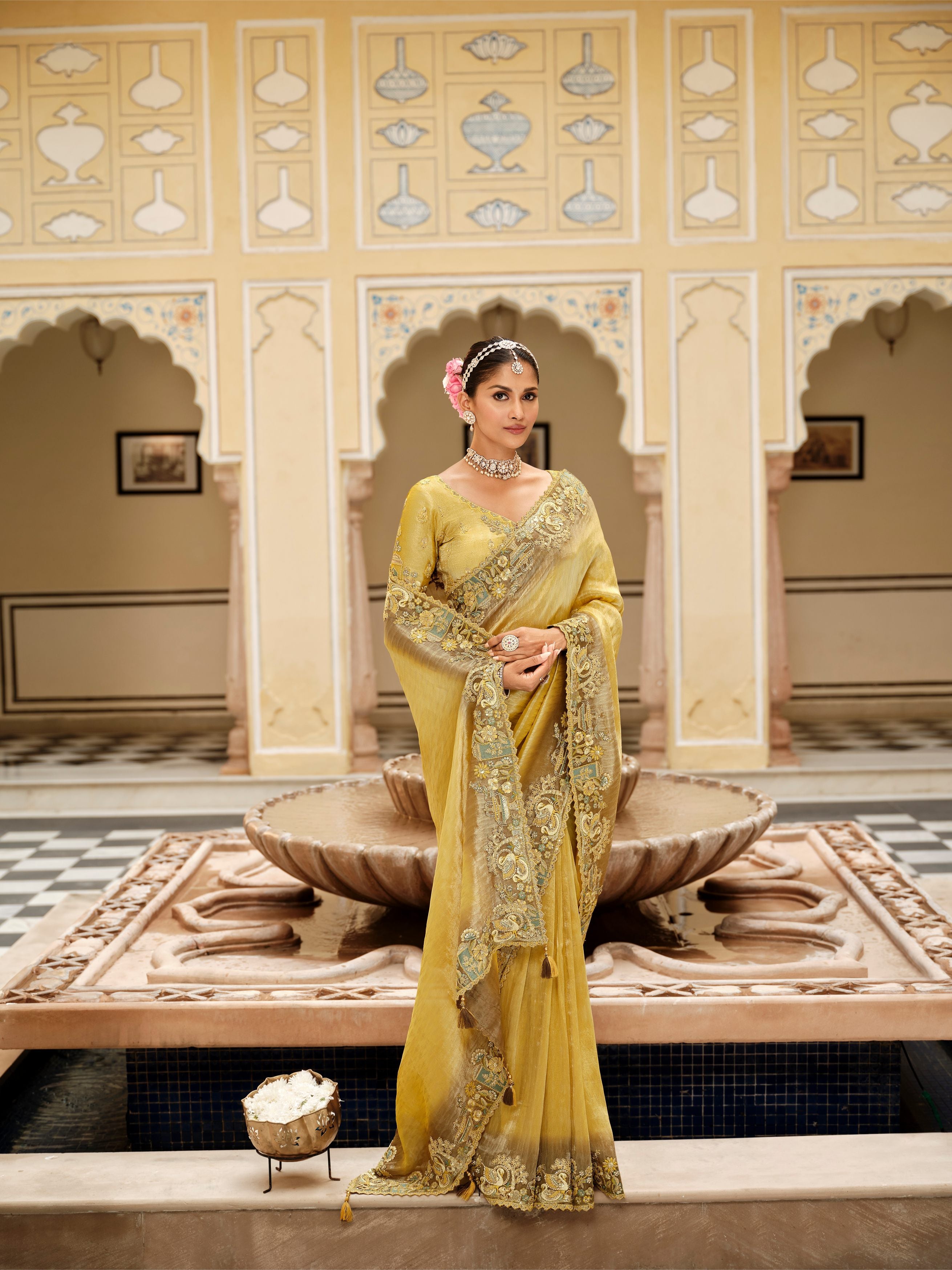 Meera Golden Beige Banarasi Silk Saree