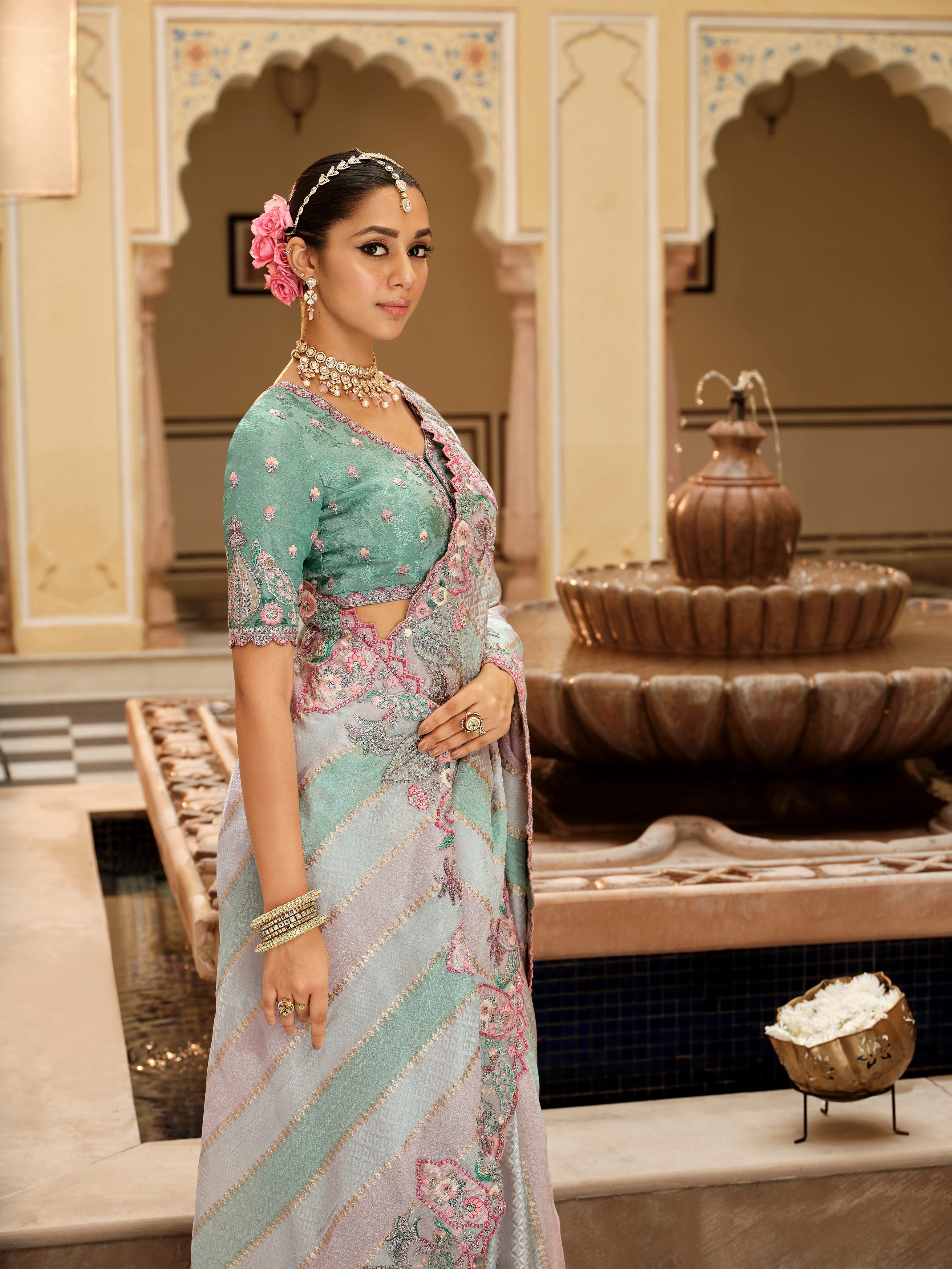 Ishita Pastel Mint Banarasi Silk Saree