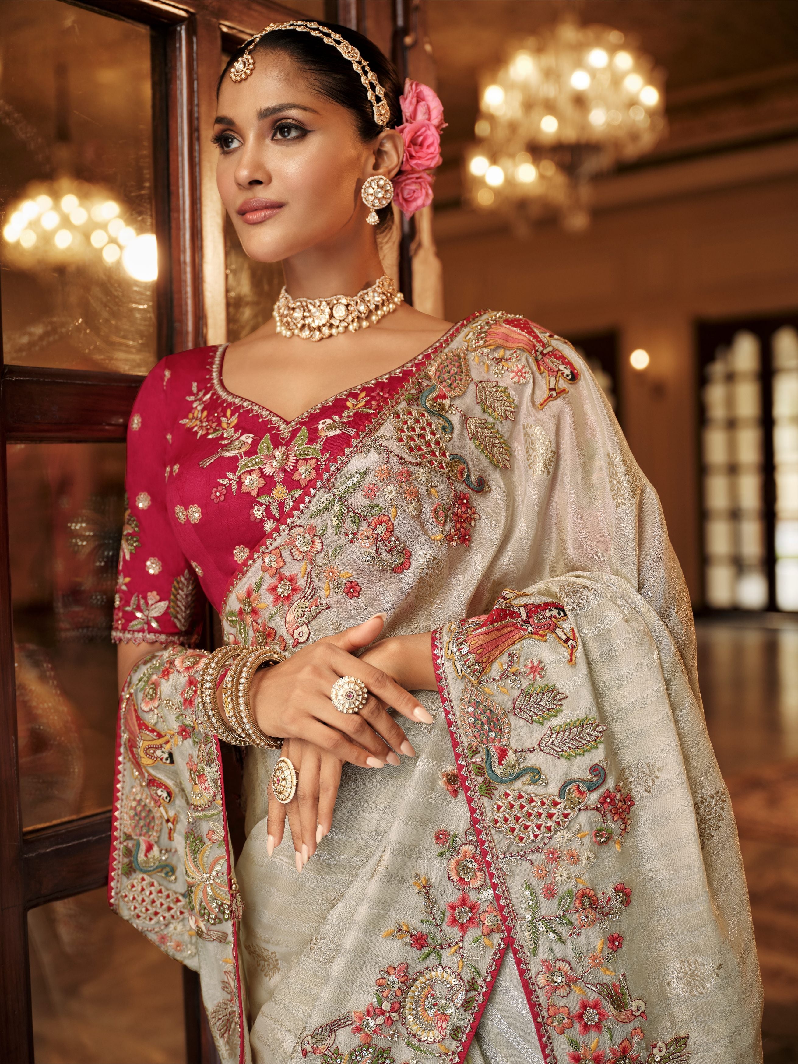 Ananya Ivory Cream Banarasi Silk Saree