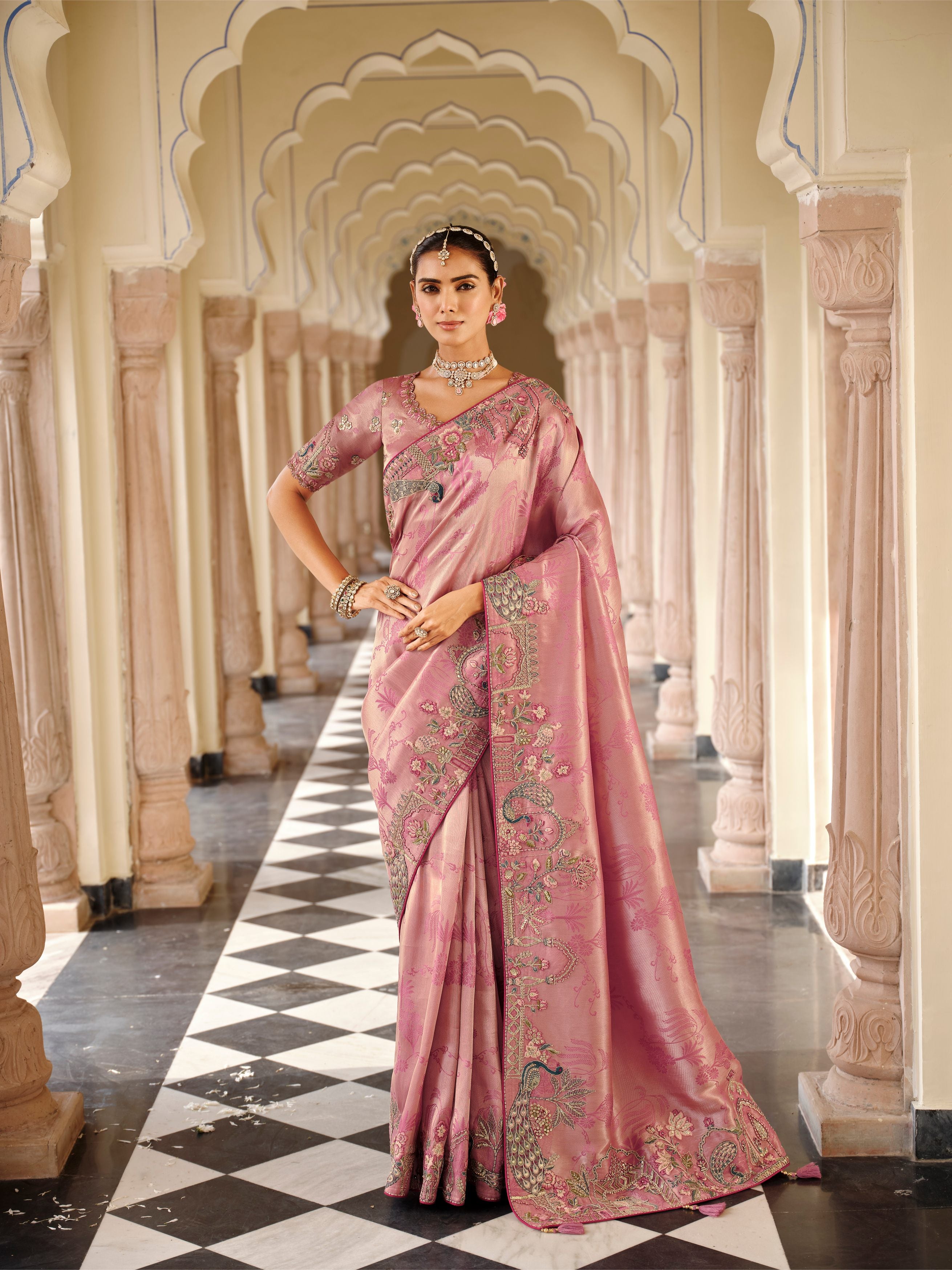 Tanvi Blush Pink Banarasi Silk Saree
