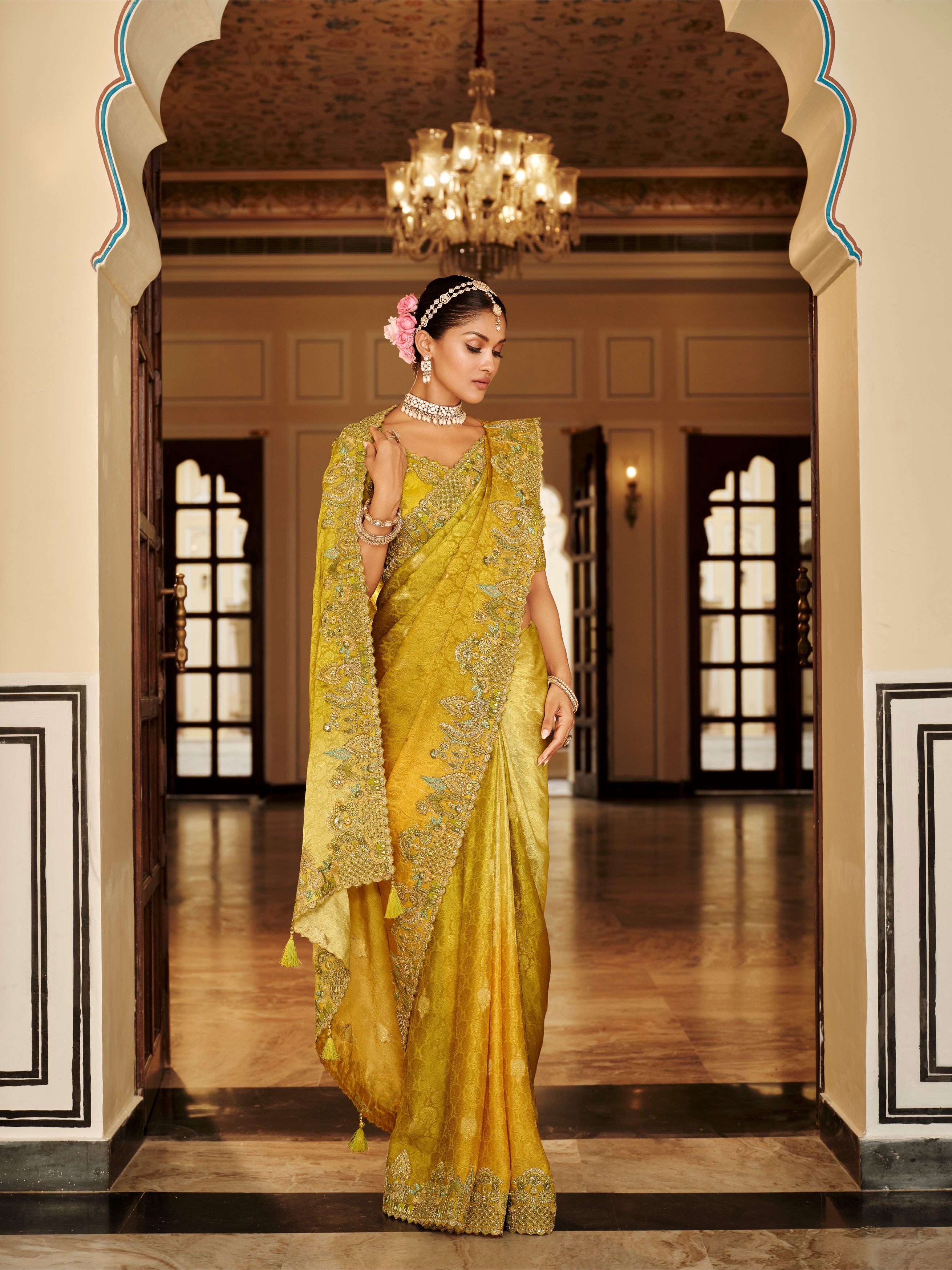 Avni Bright Yellow Banarasi Silk Saree