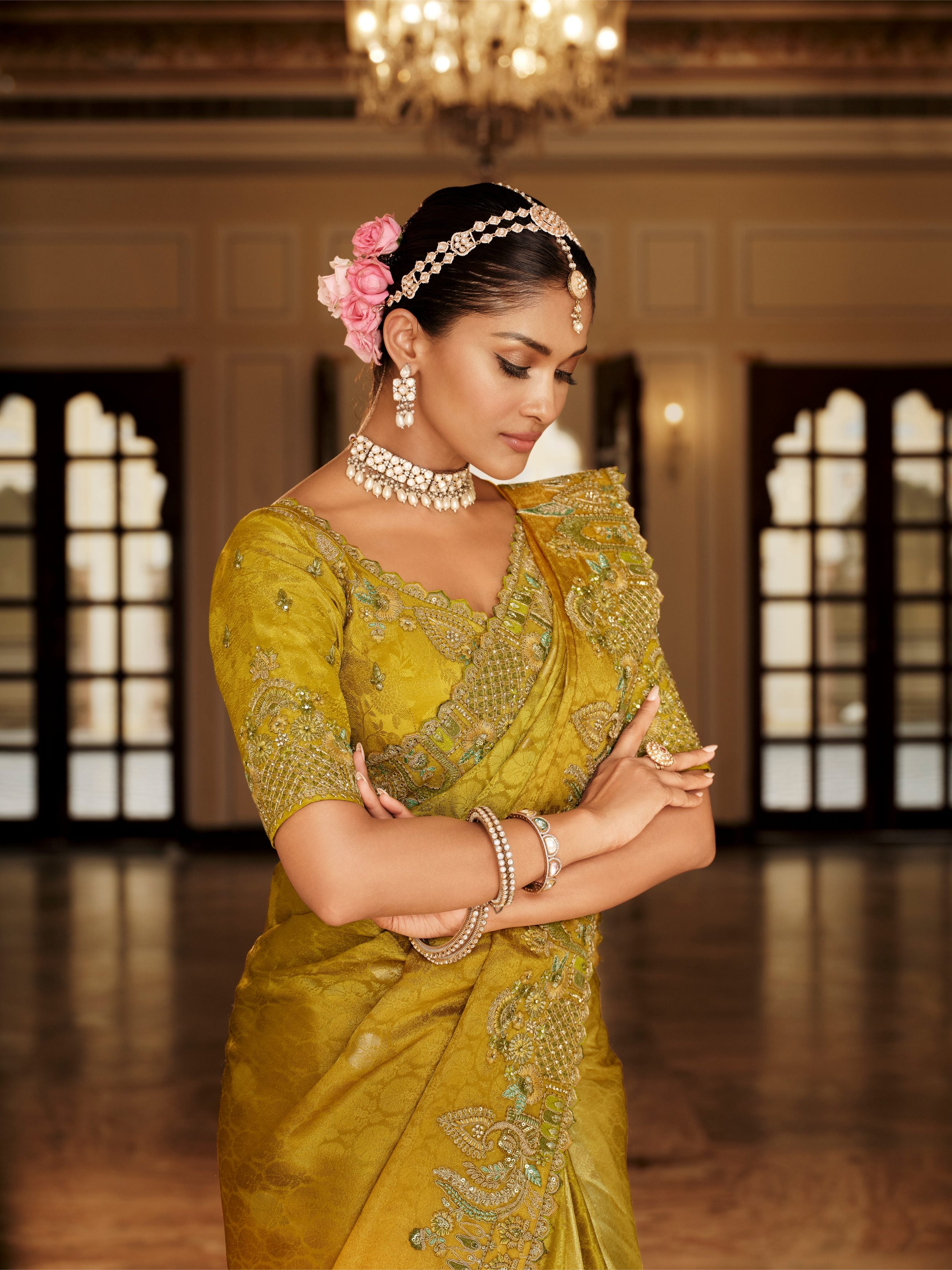 Avni Bright Yellow Banarasi Silk Saree