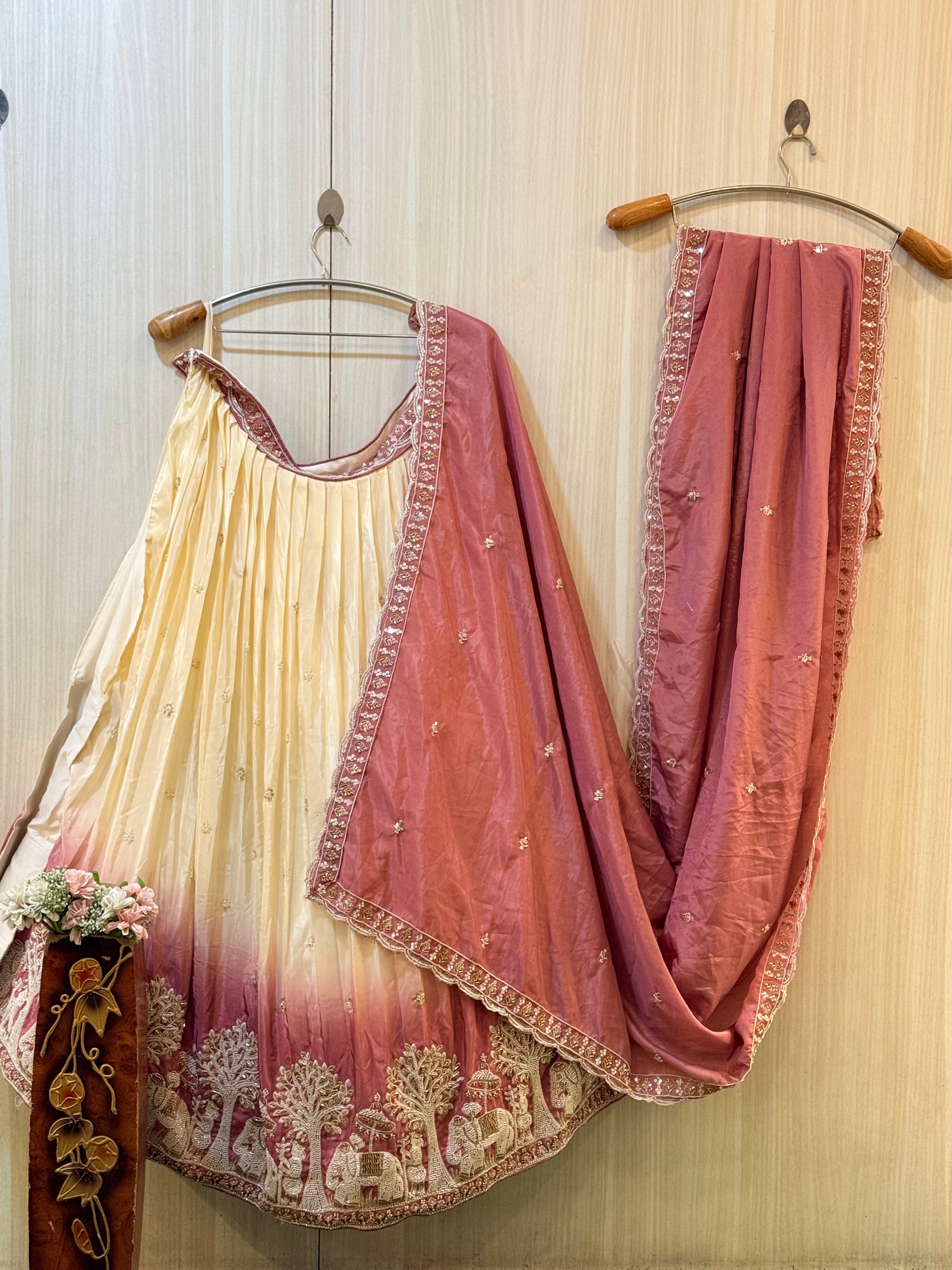 Shraddha Pink Ombre Tissue Silk Lehenga