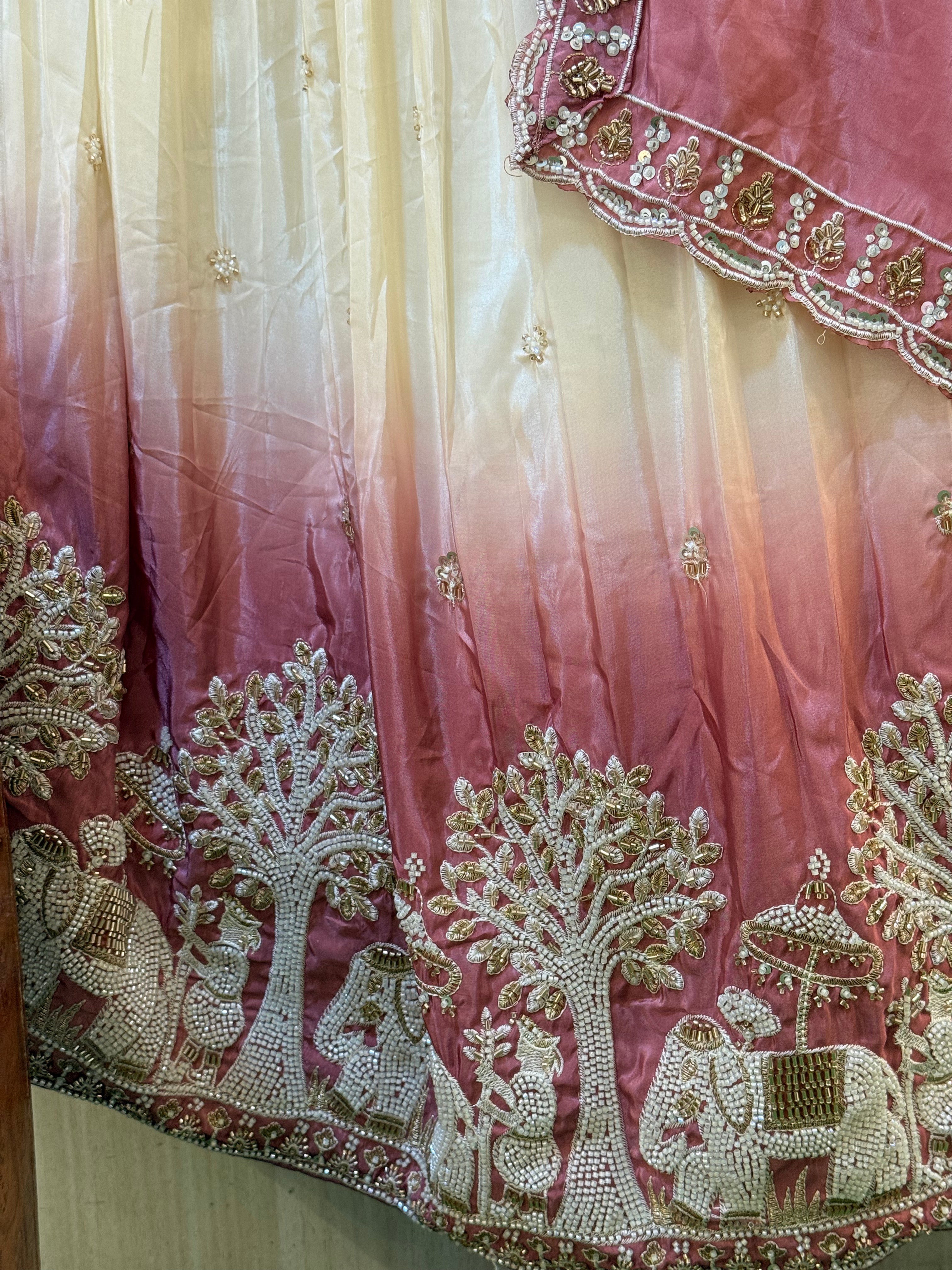 Shraddha Pink Ombre Tissue Silk Lehenga