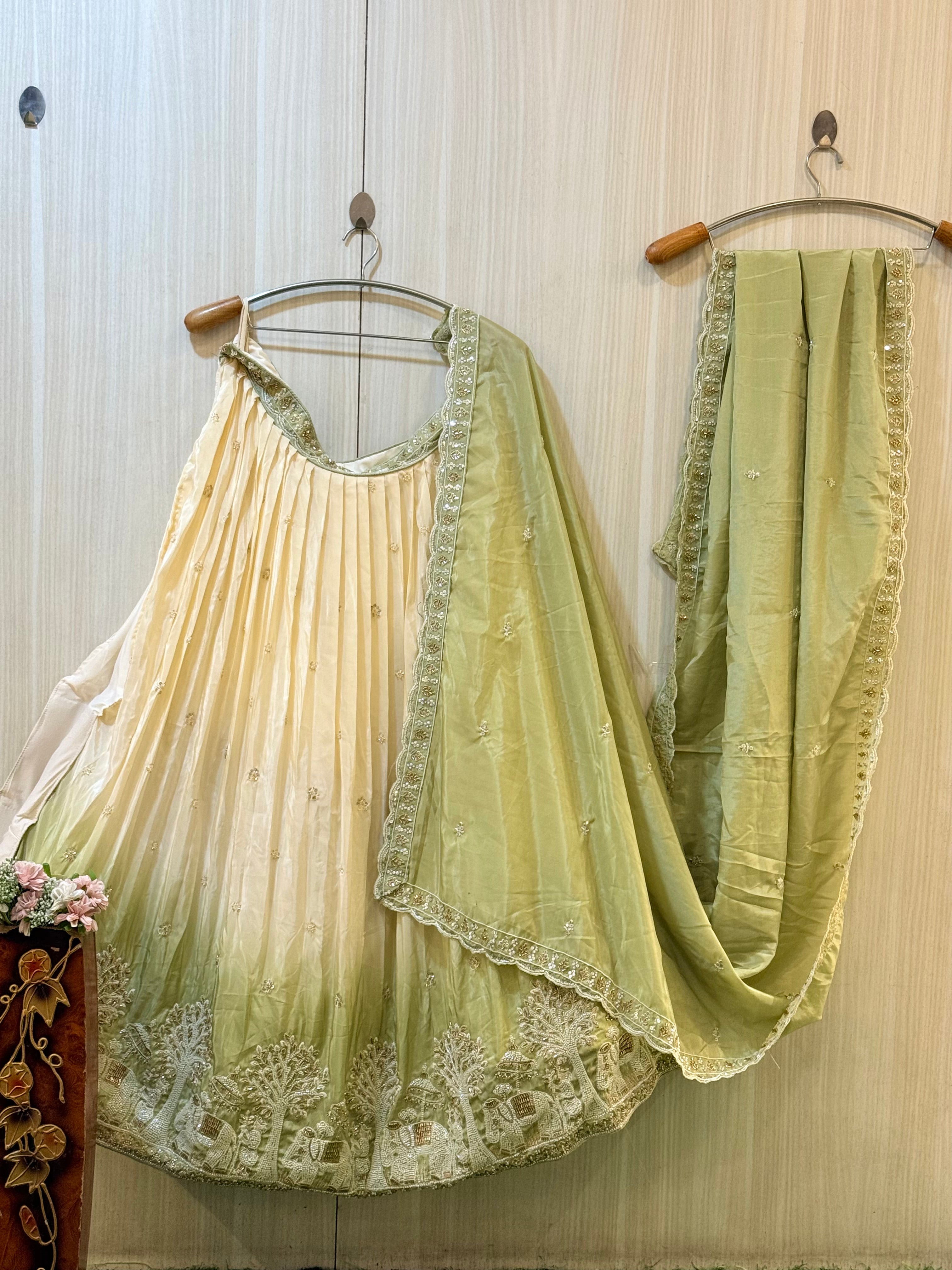Vaidehi Green Ombre Tissue Silk Lehenga