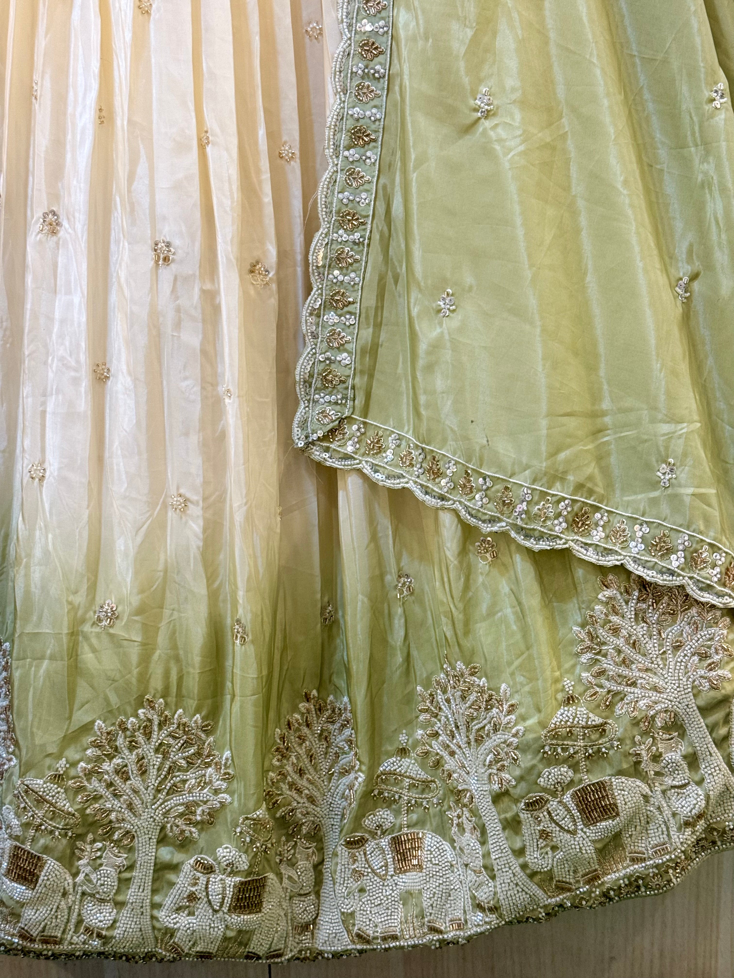 Vaidehi Green Ombre Tissue Silk Lehenga