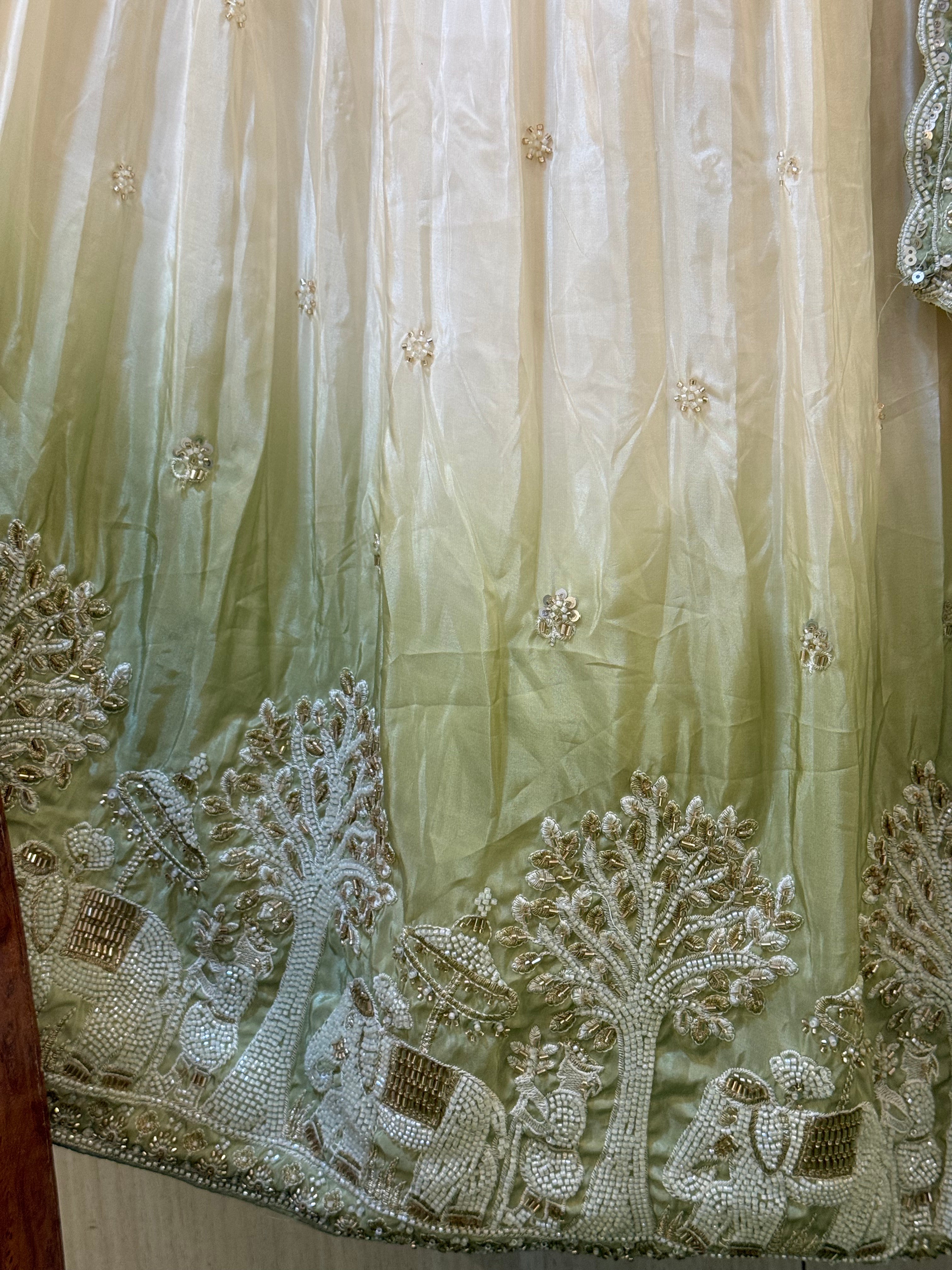Vaidehi Green Ombre Tissue Silk Lehenga