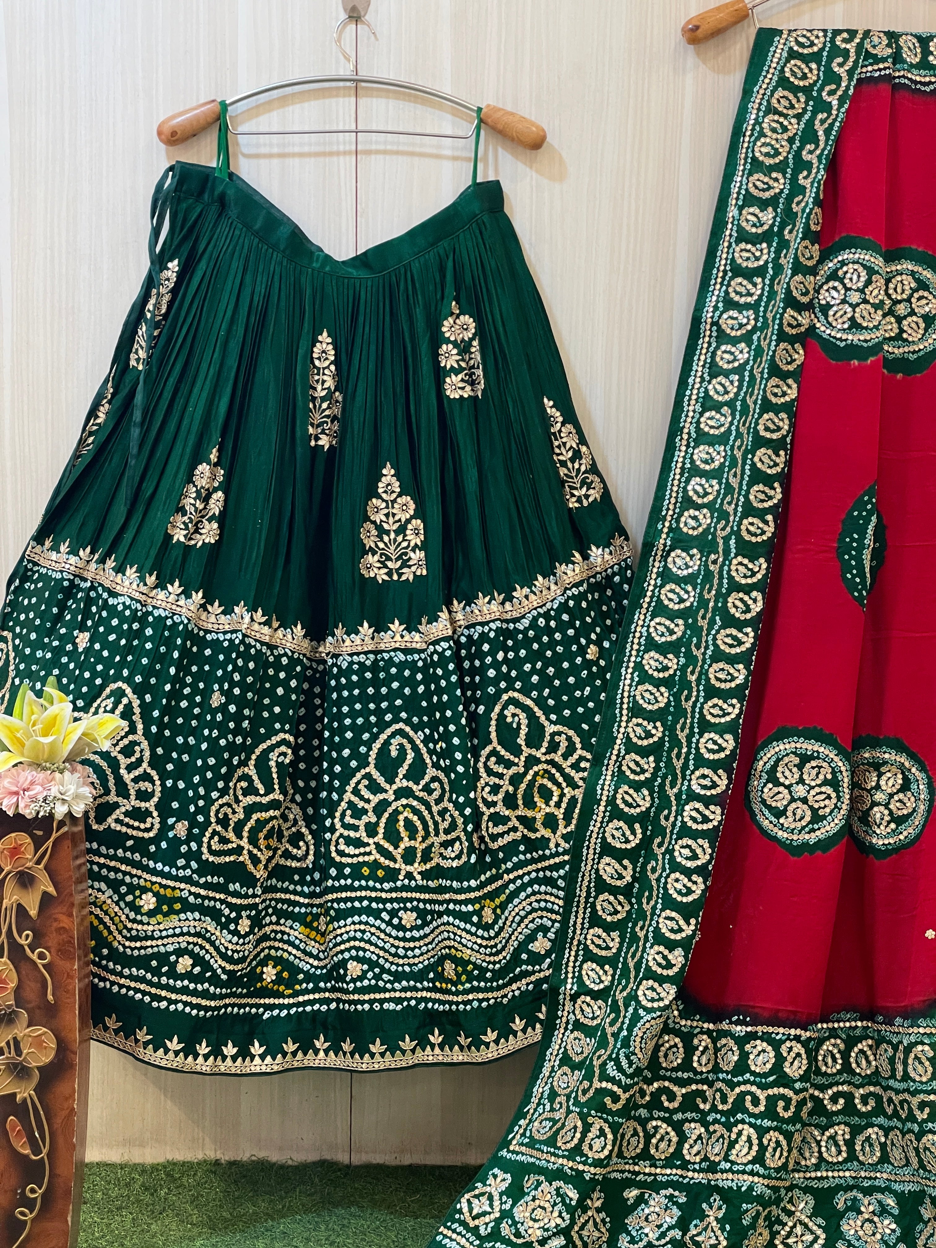Aafreen Green Red Gajji Silk Lehenga