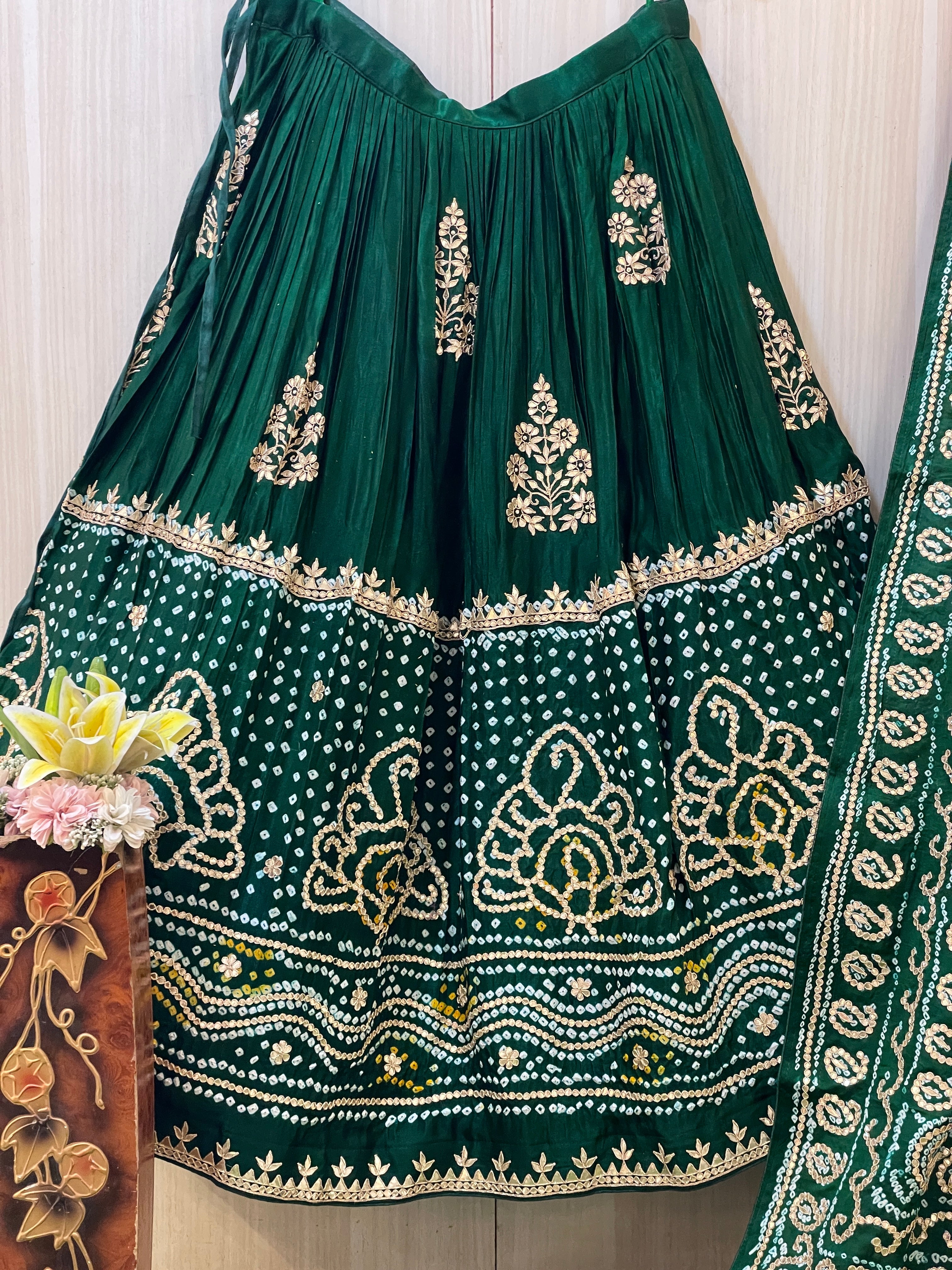Aafreen Green Red Gajji Silk Lehenga