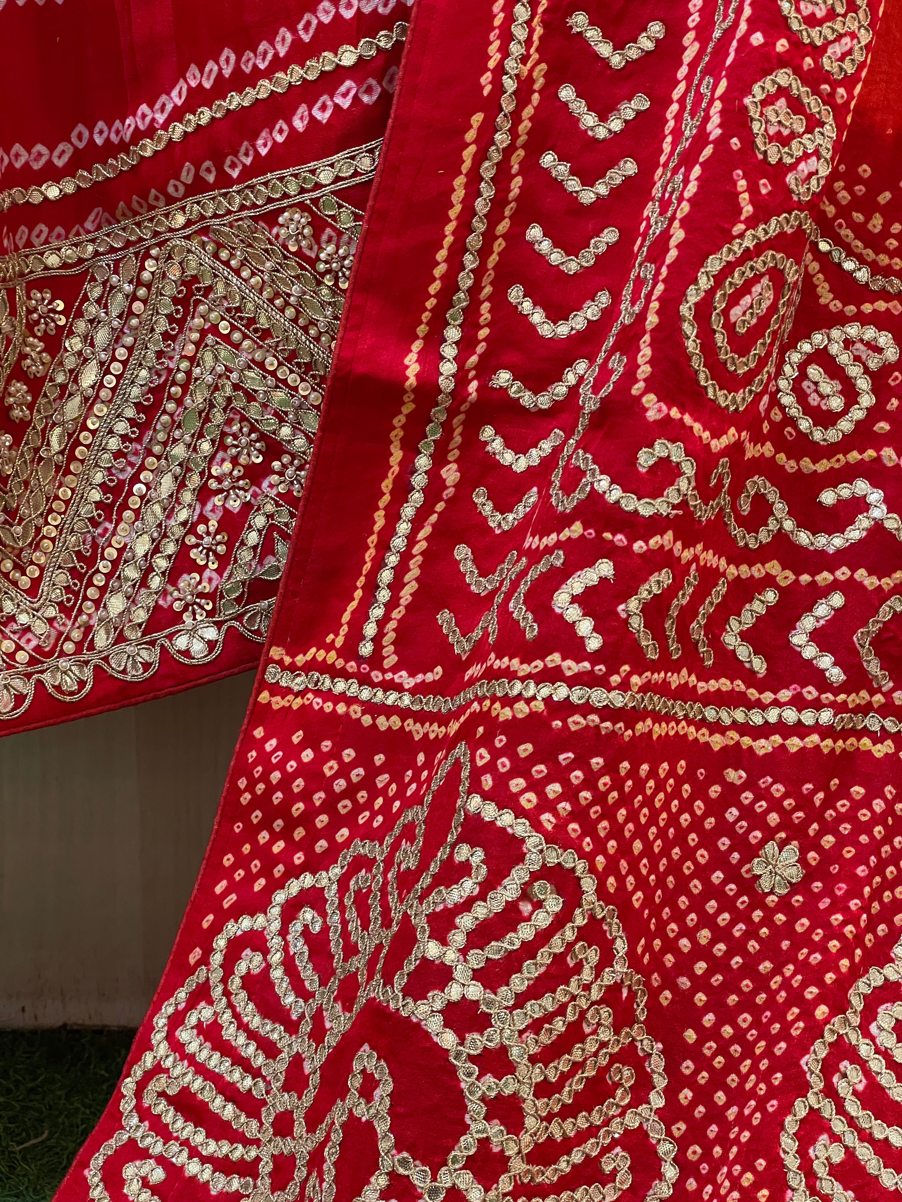 Noorika Red Orange Gajji Silk Lehenga