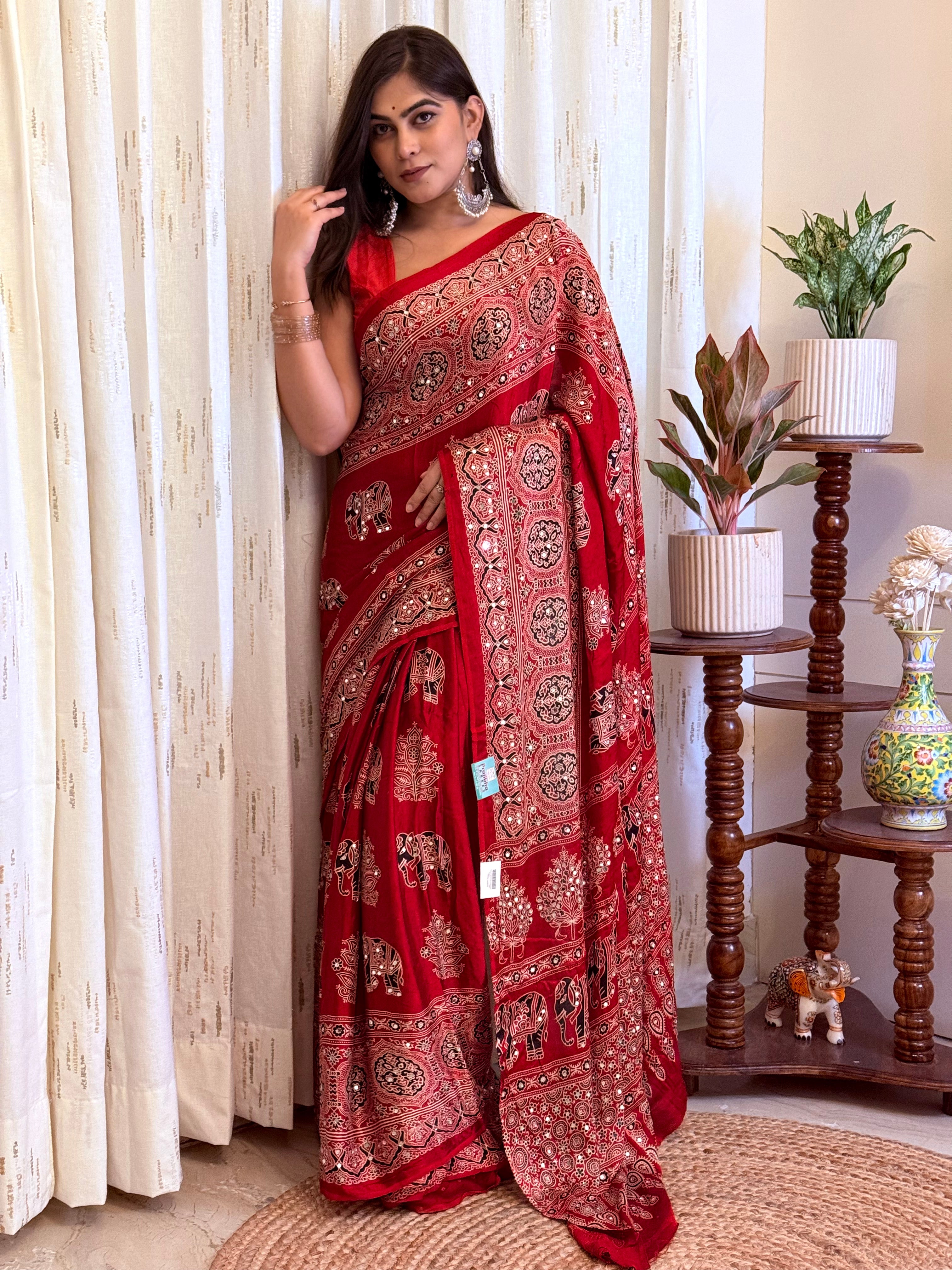 Ruhani Modal Silk Ajrakh Saree