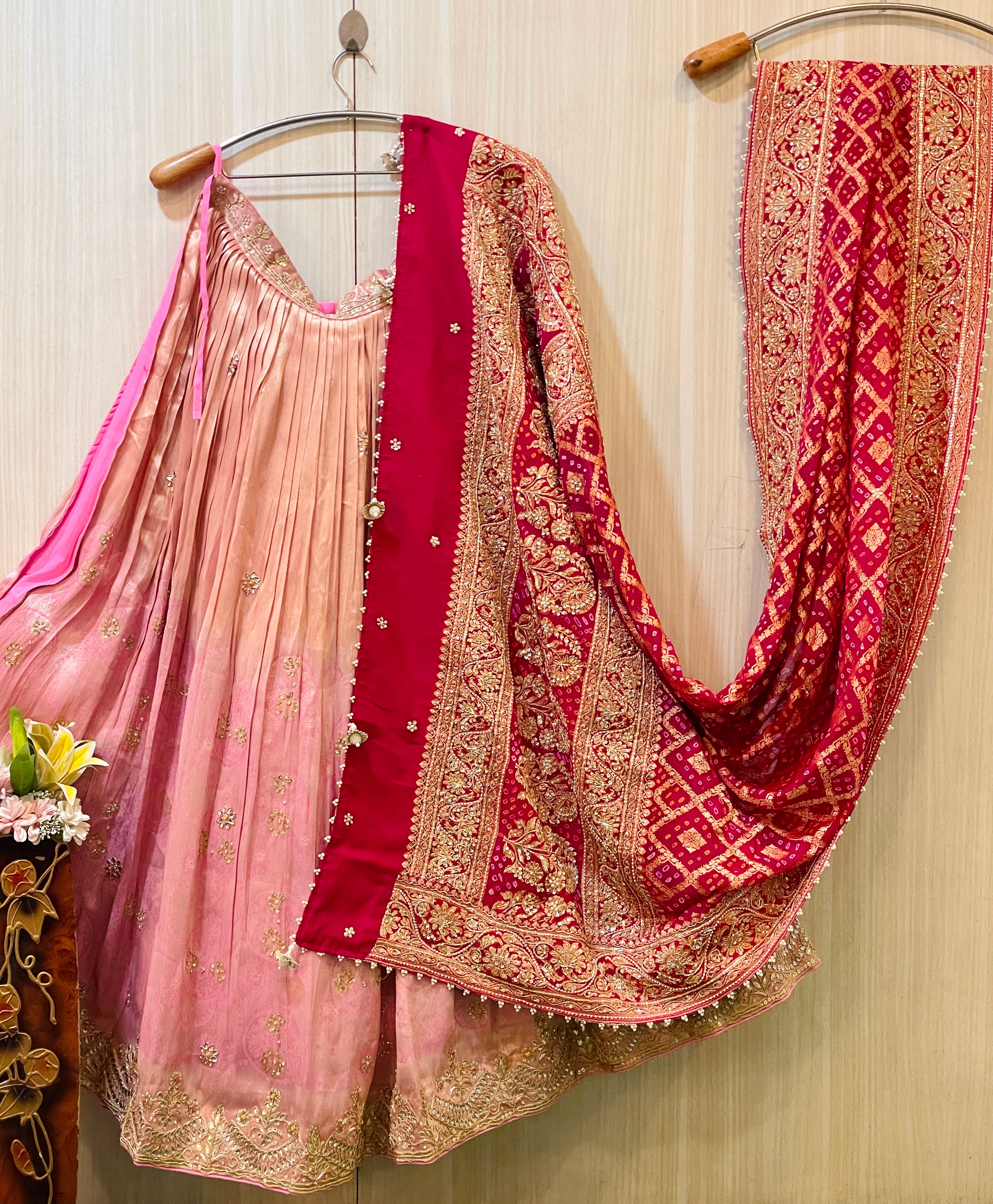 Gulnaz Blush Pink Tissue Lehenga
