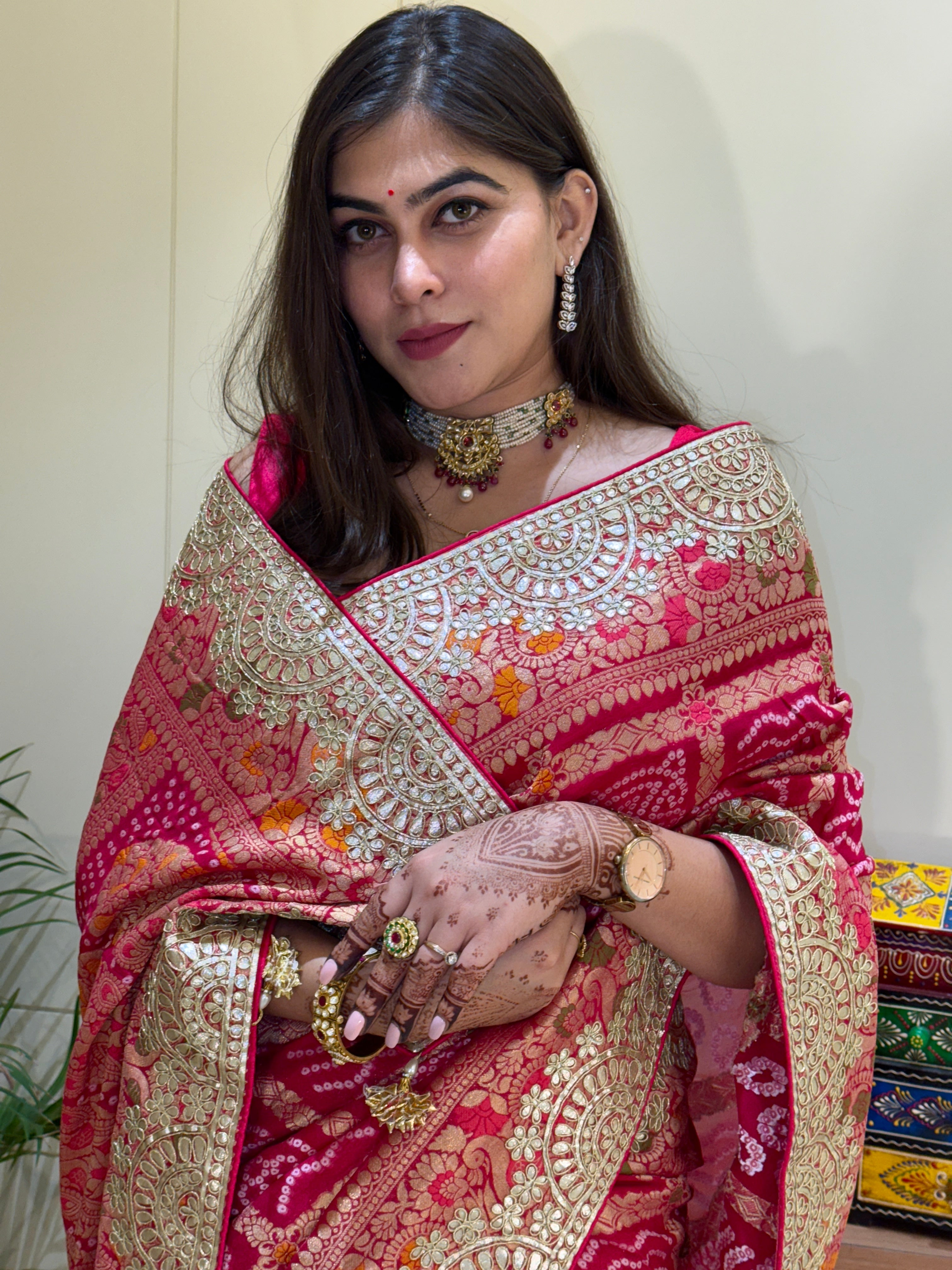 Ananya Pink Bandhani Saree