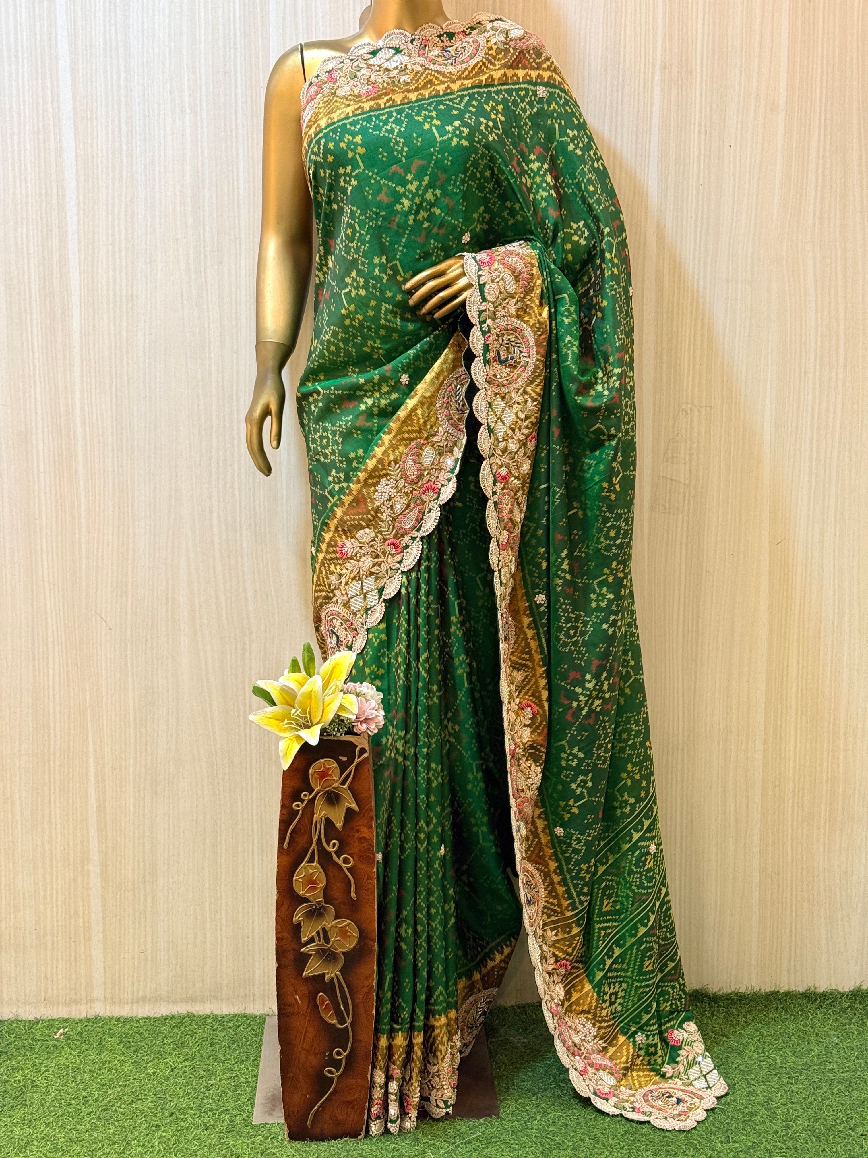 Pratishta Green Patola Silk Saree