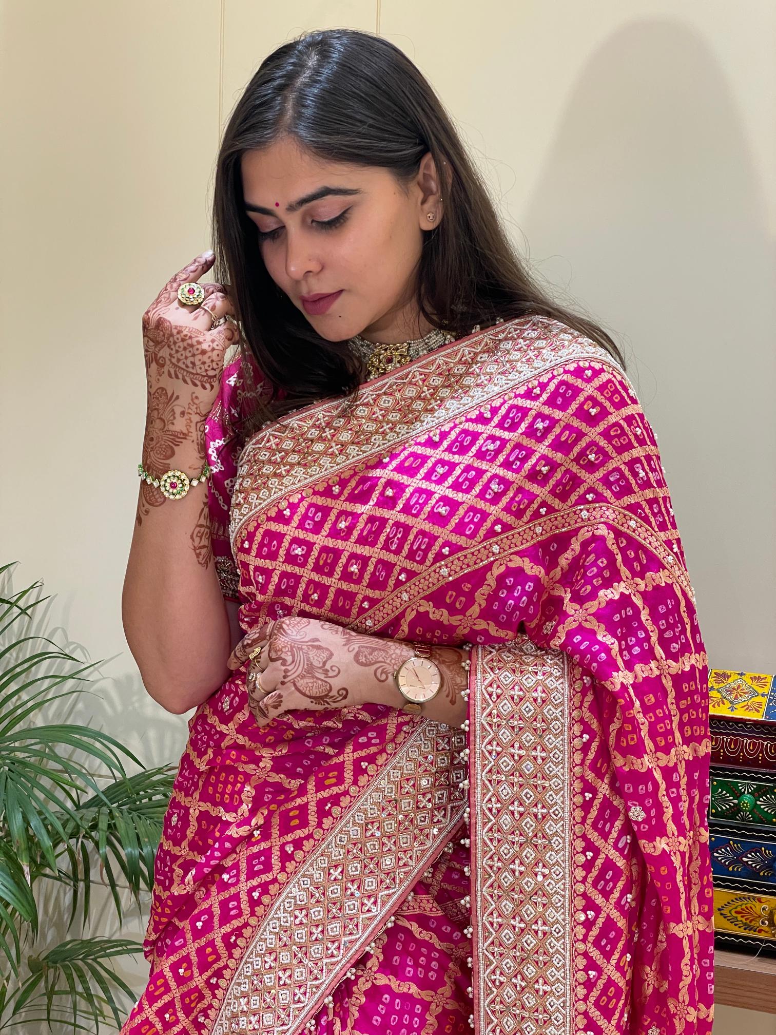 Meenu Pink Bandhani Saree