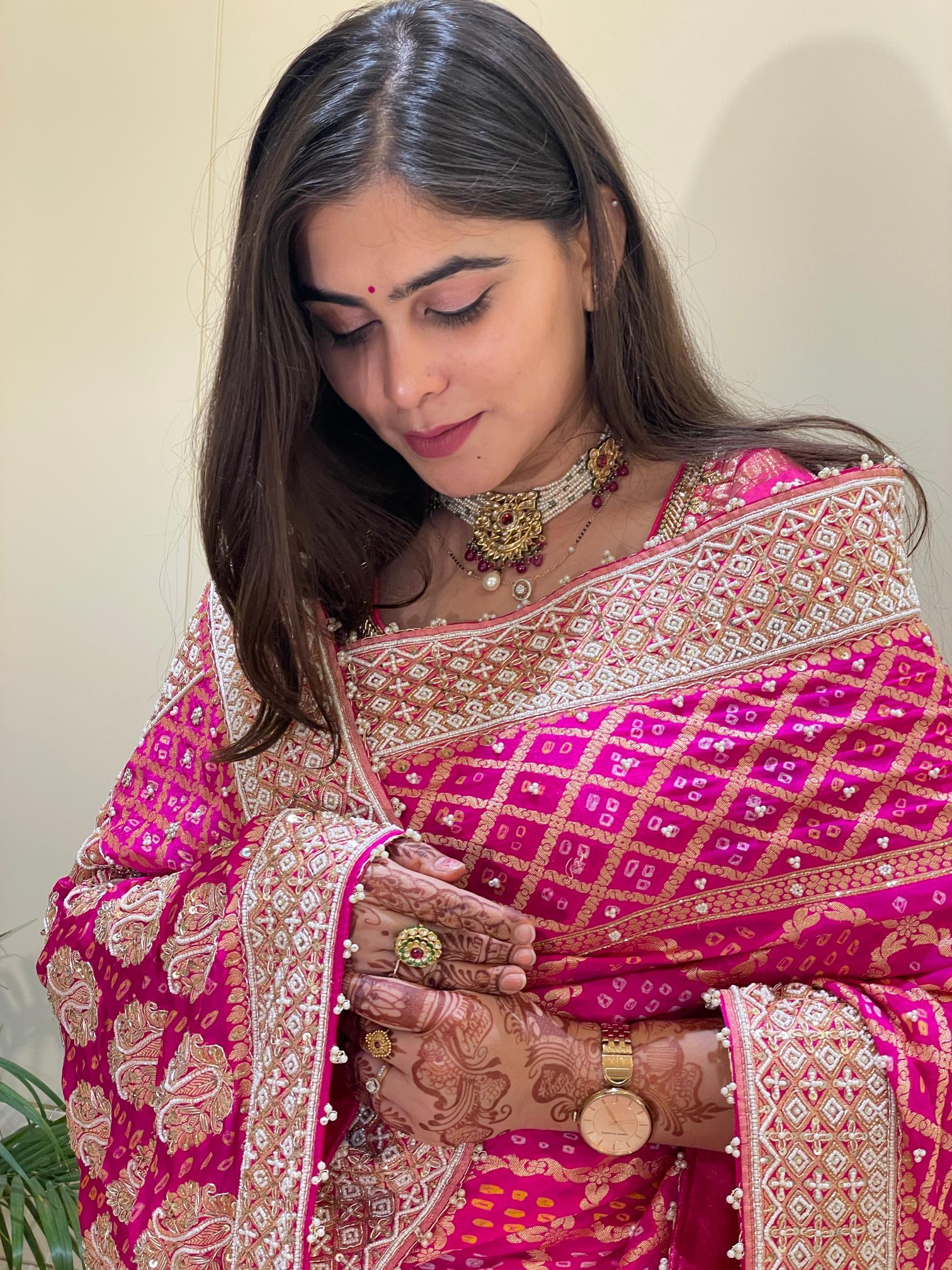 Meenu Pink Bandhani Saree