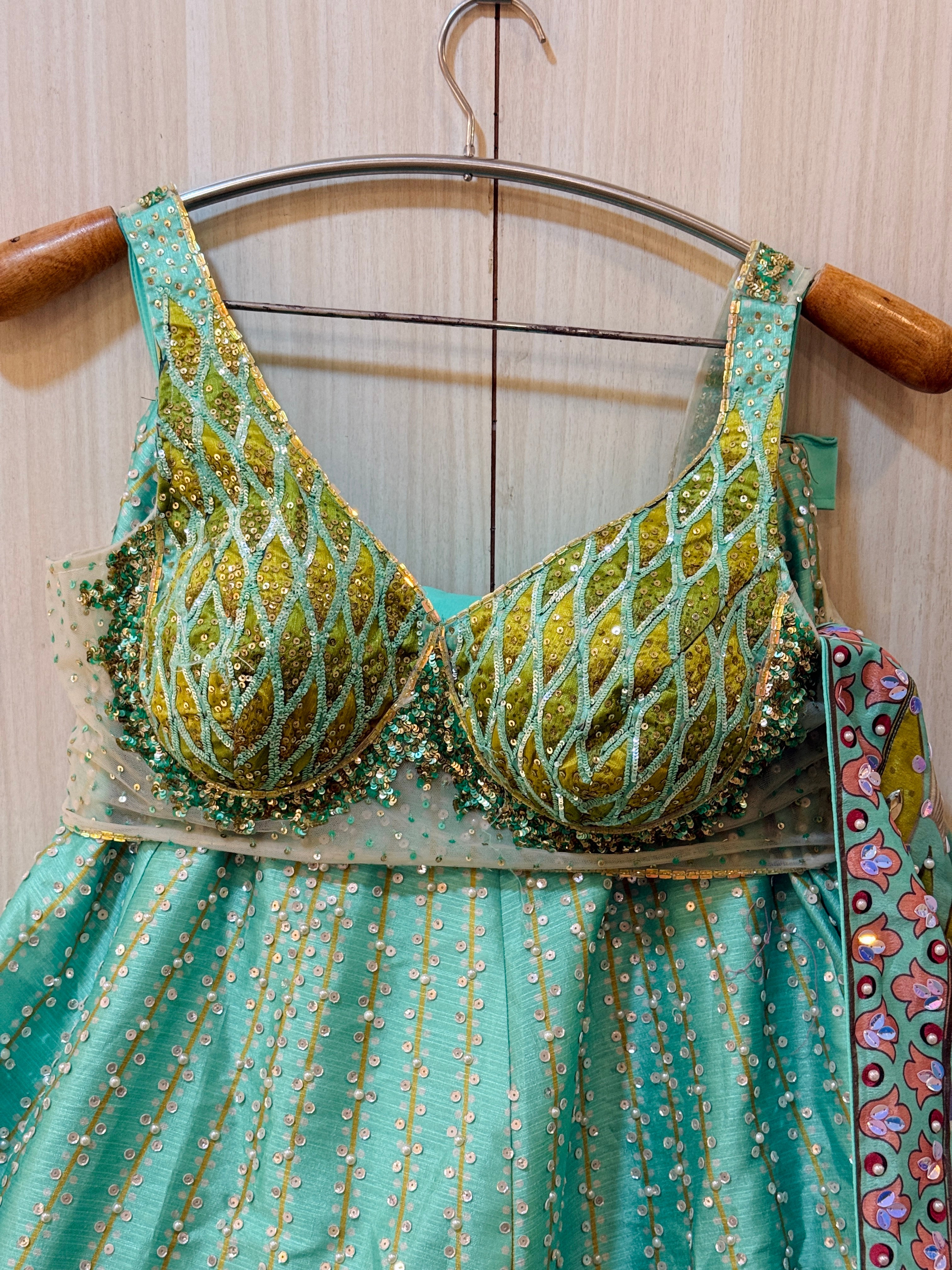 Aarika Green Mirror Work Lehenga