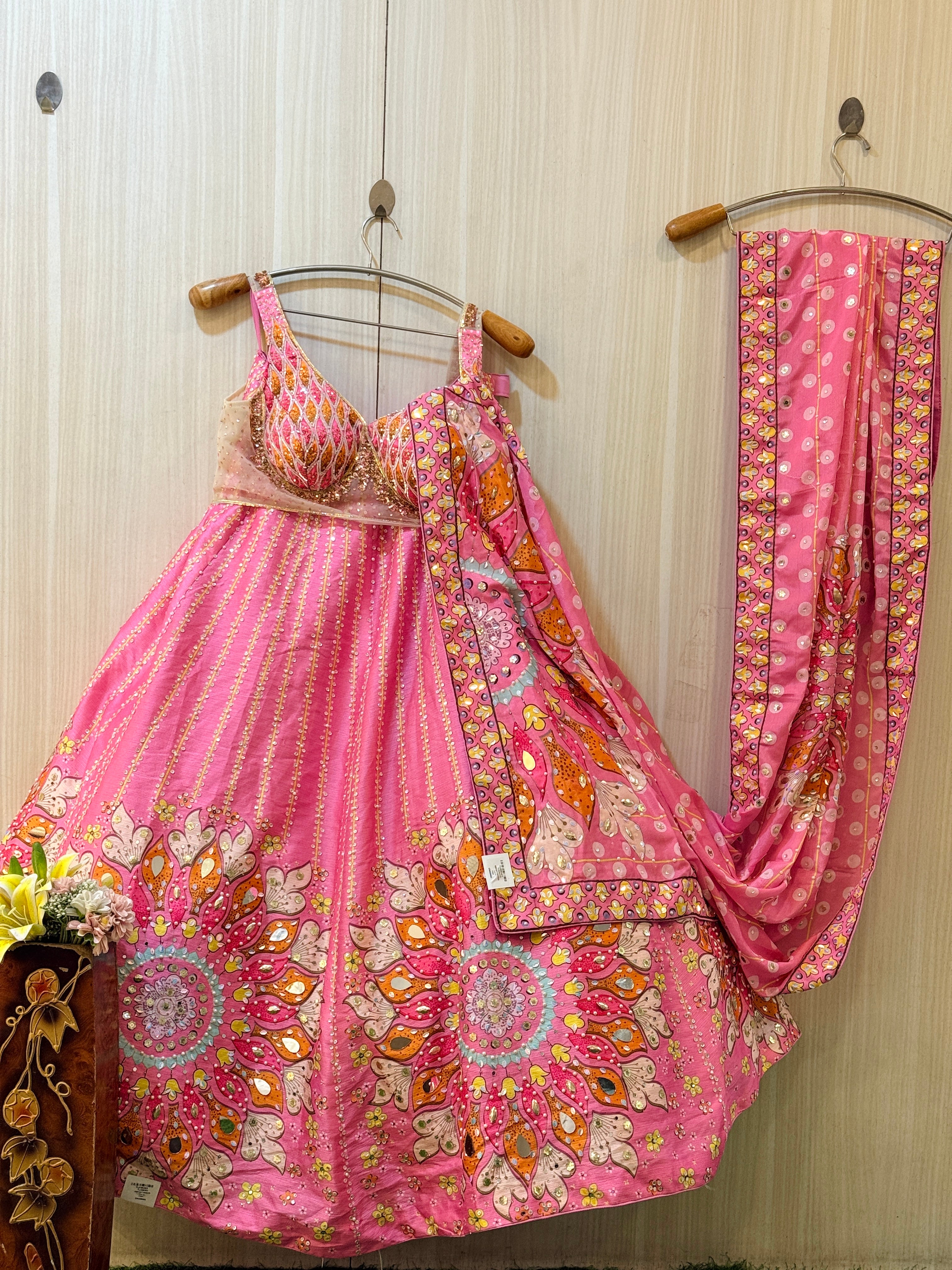 Aashna Pink Mirror Work Lehenga