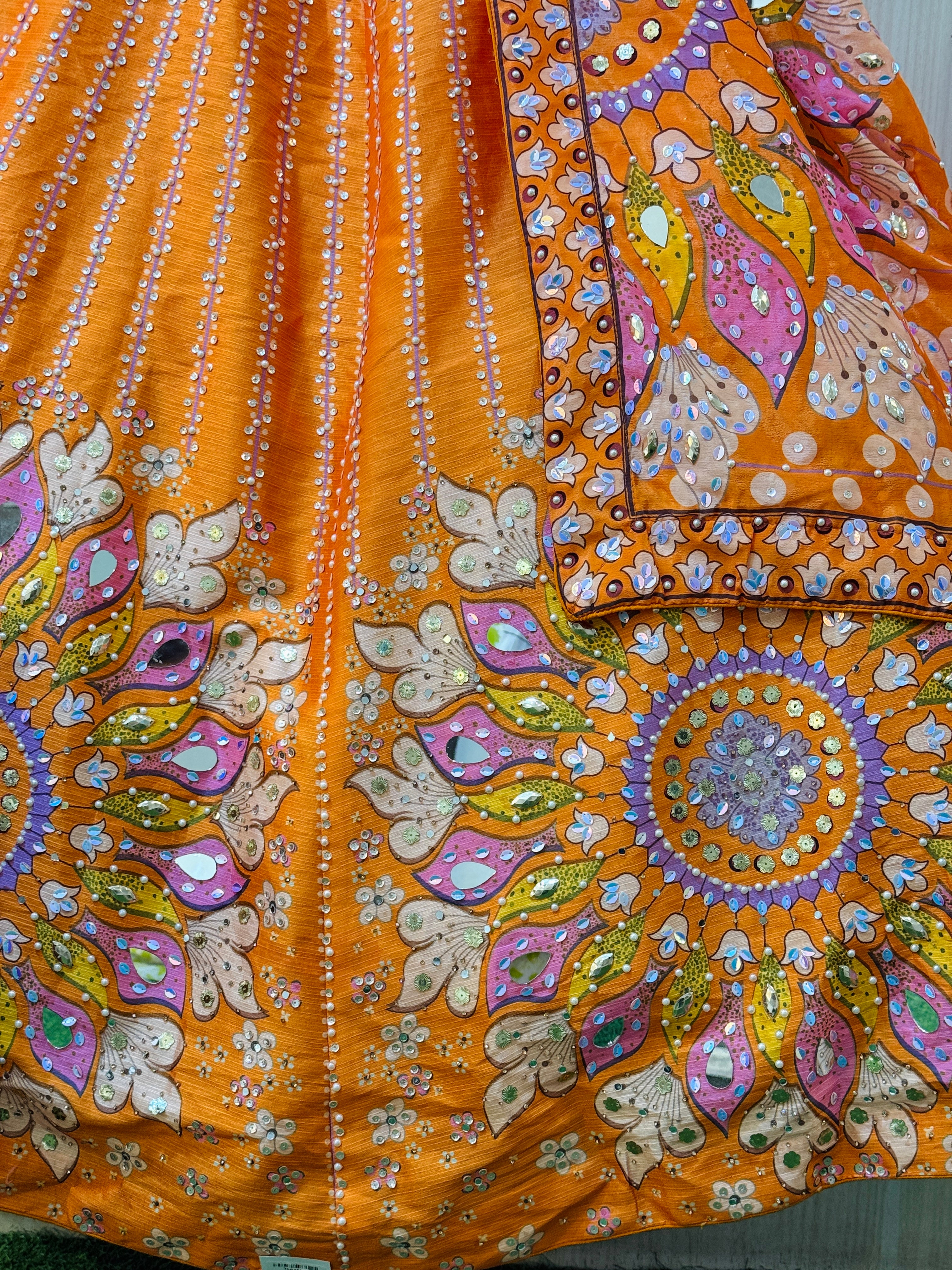 Vareesha Orange Mirror Work Lehenga