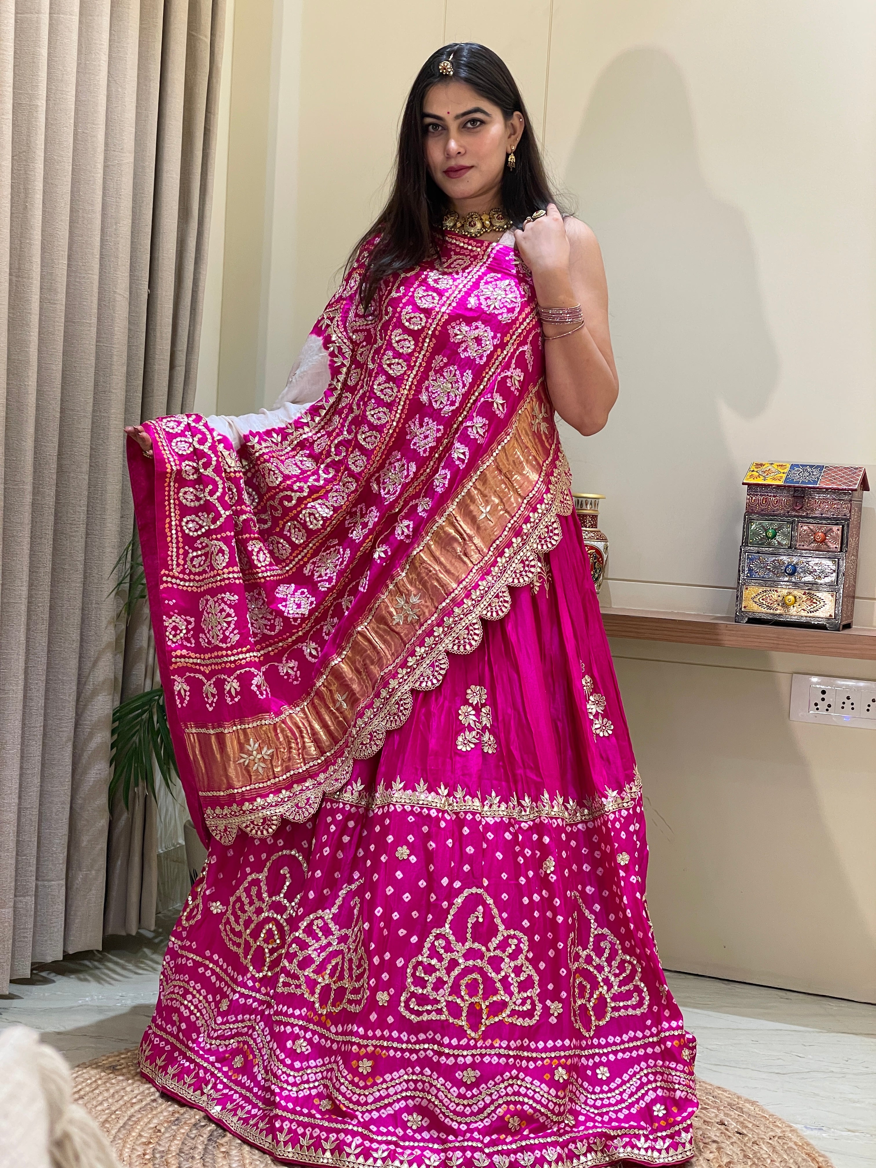 Charu Pink Bandhani Lehenga