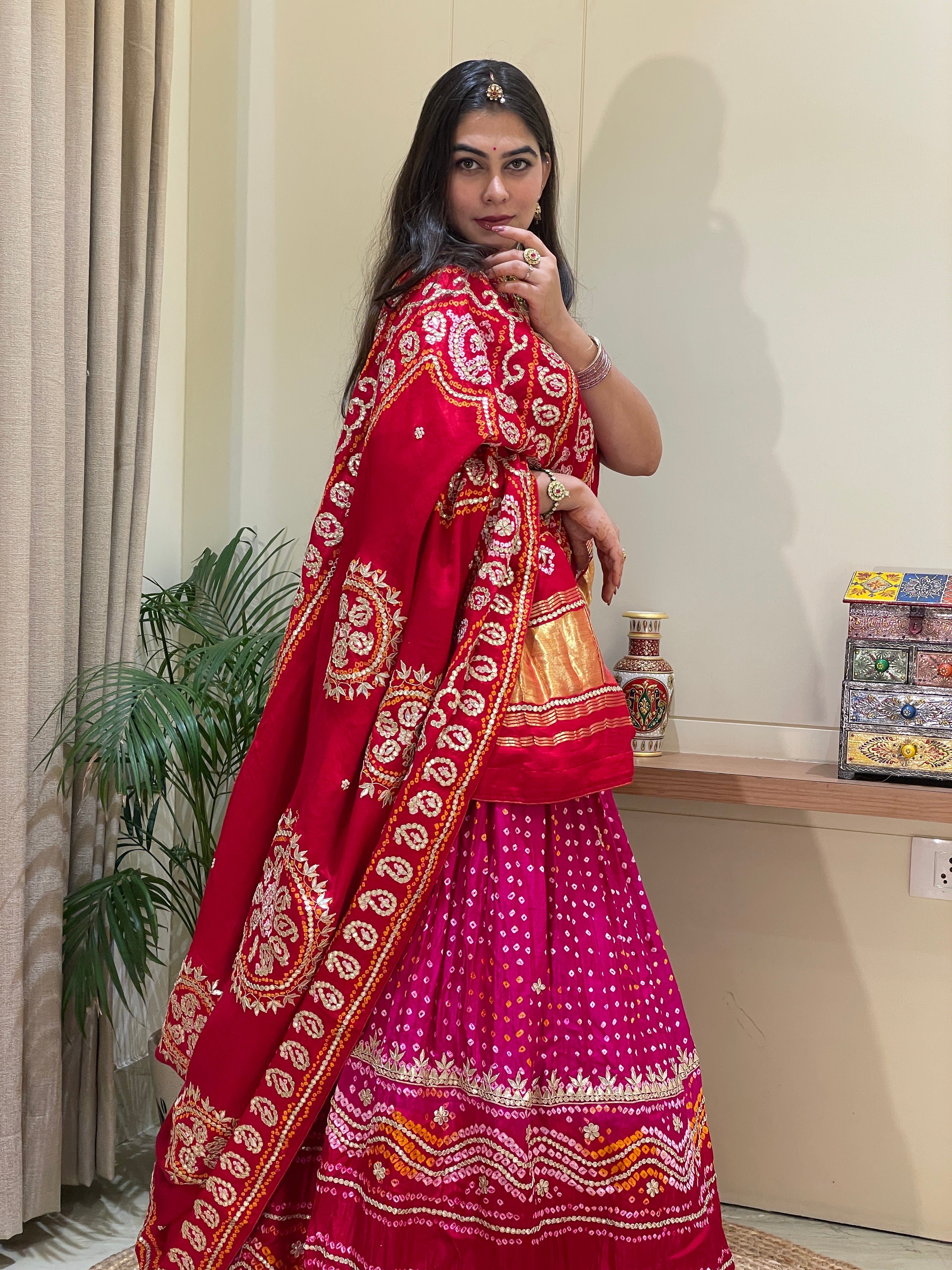 Aaradhya Red Bandhani Lehenga