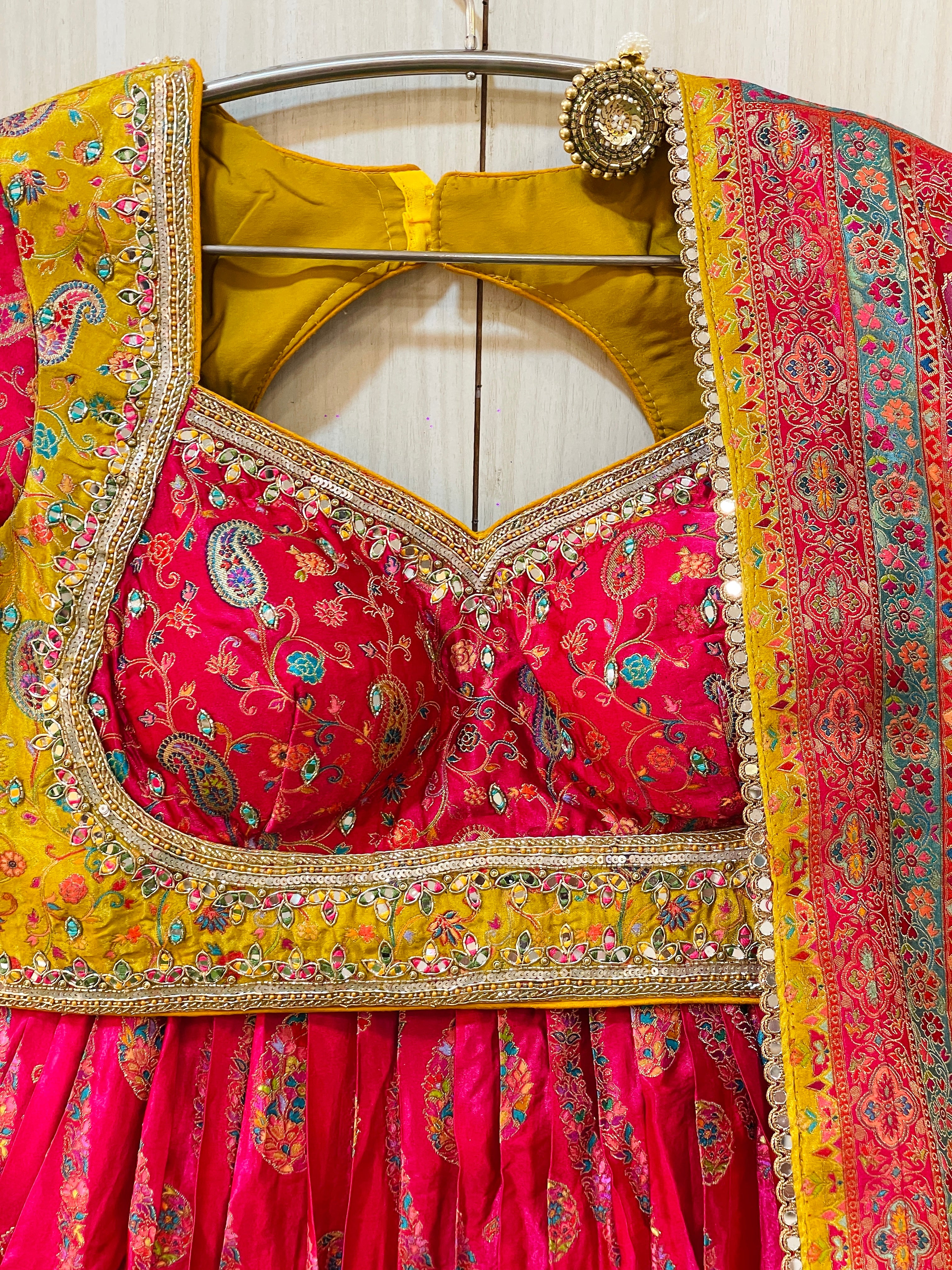 Pinku Embroidered Yellow & Pink Lehenga