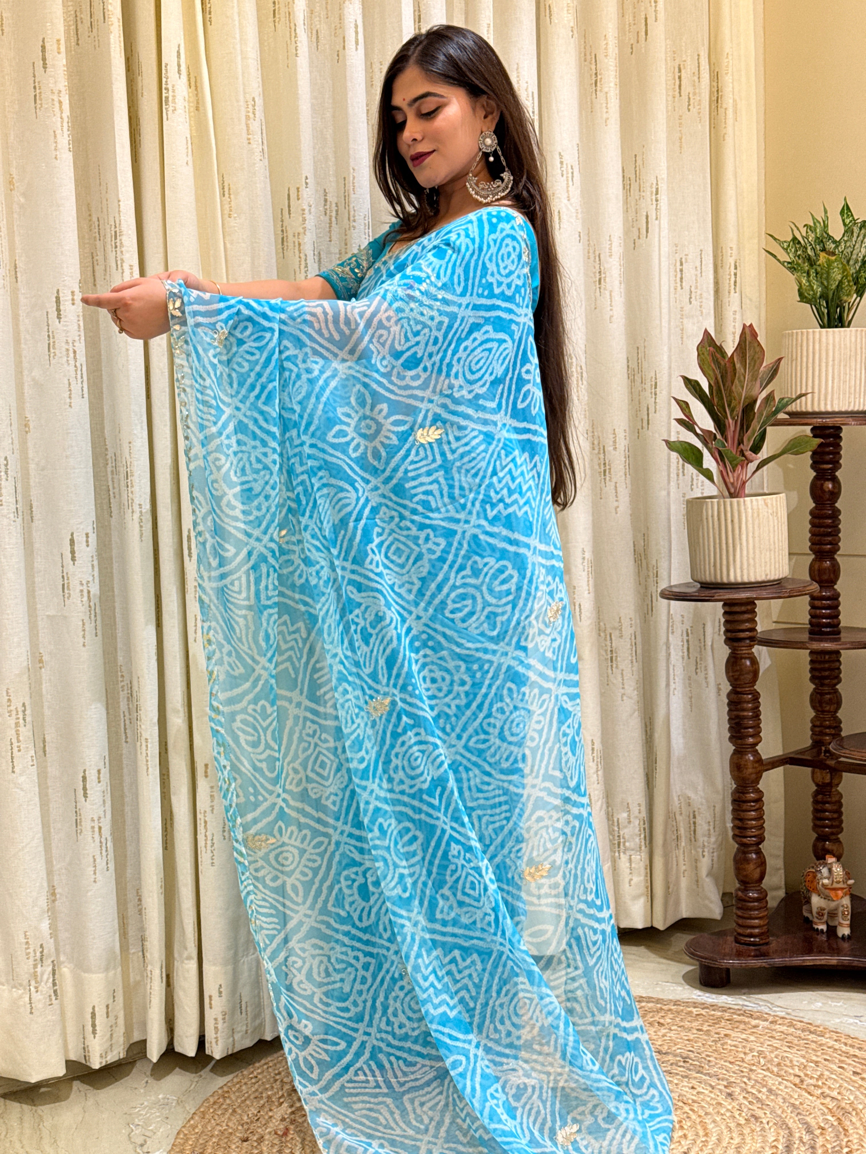 Anaisha Blue Georgette Bandhani Saree