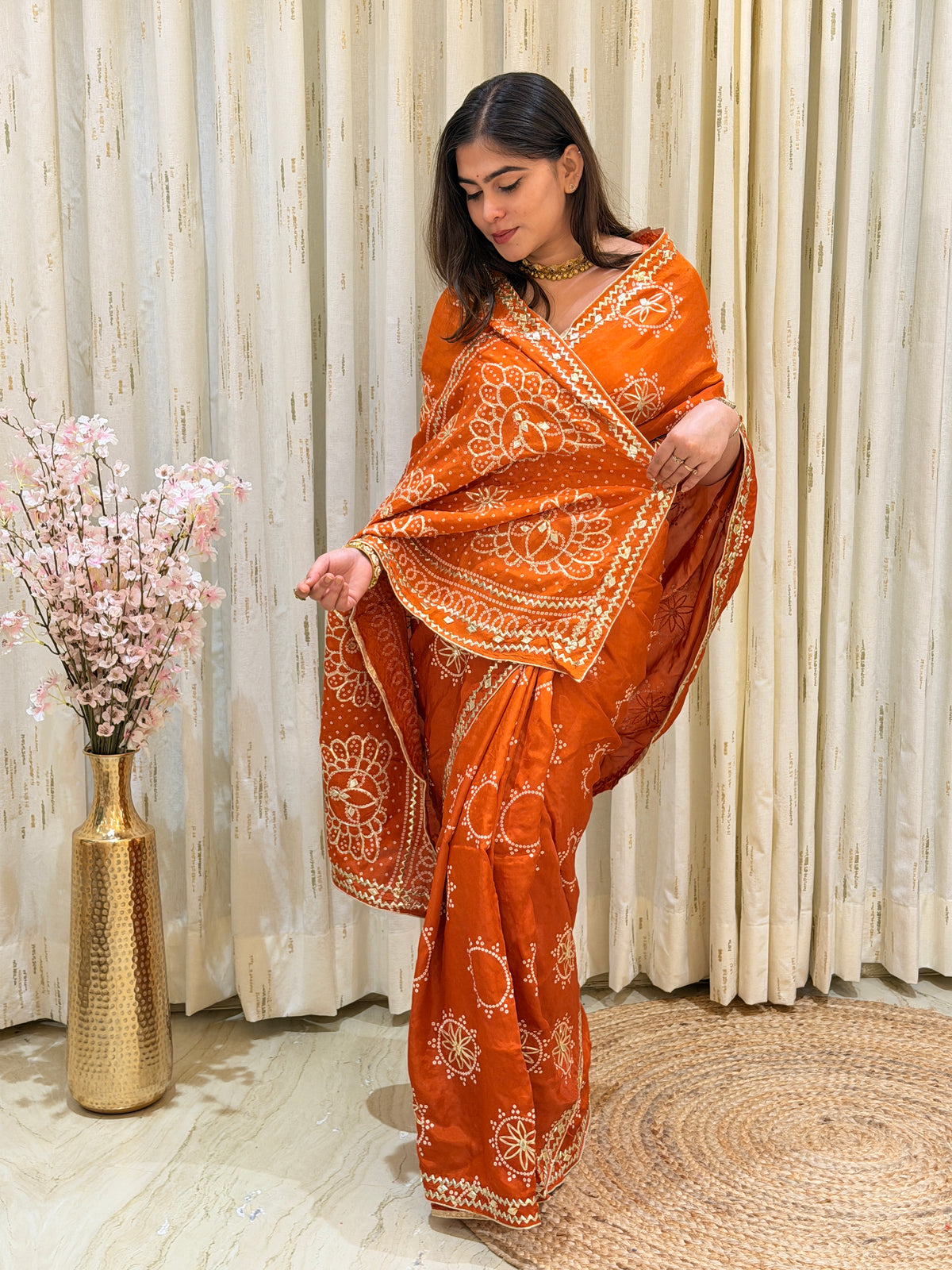 Aarna Orange Dola Silk Saree