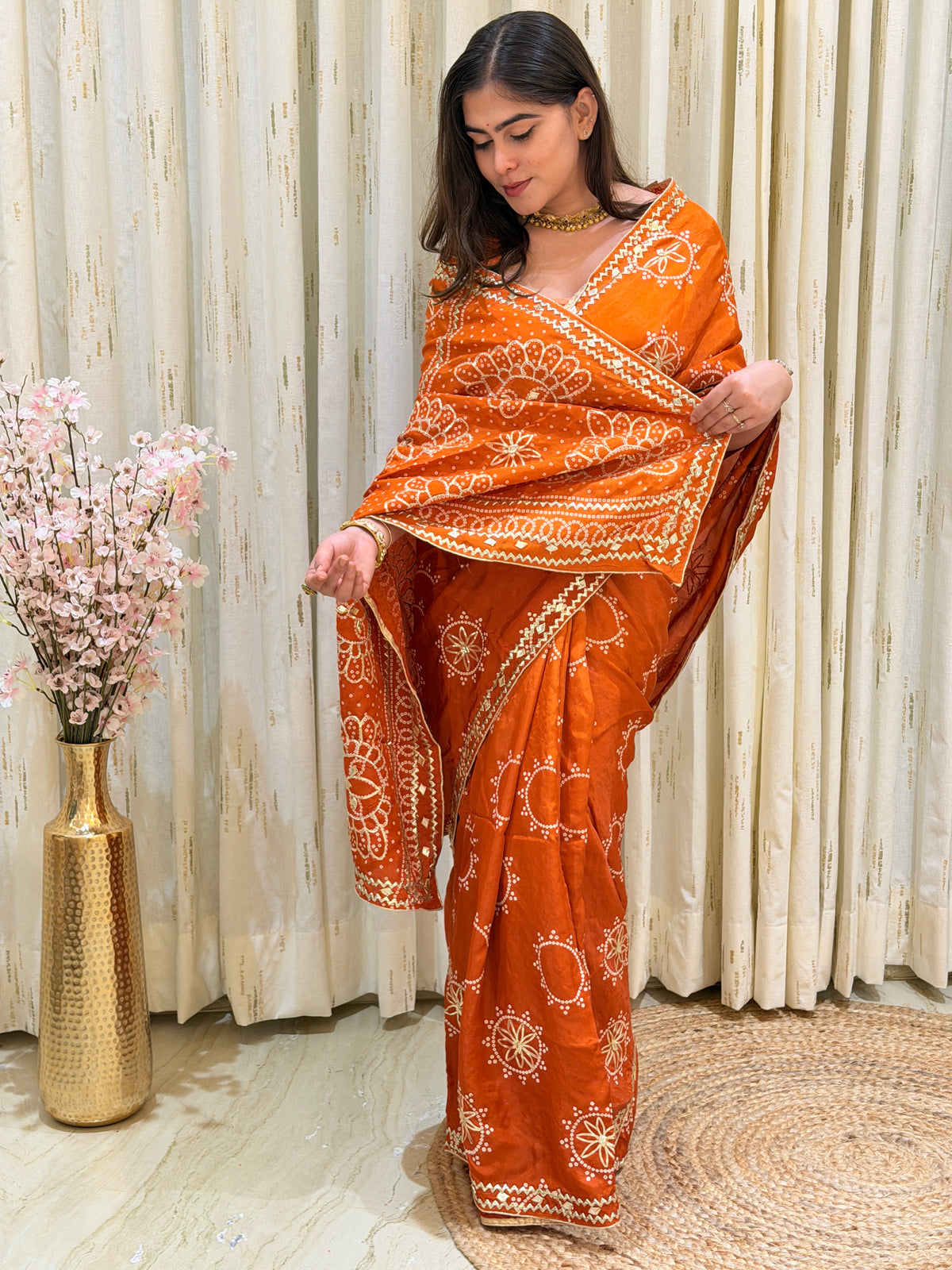 Aarna Orange Dola Silk Saree