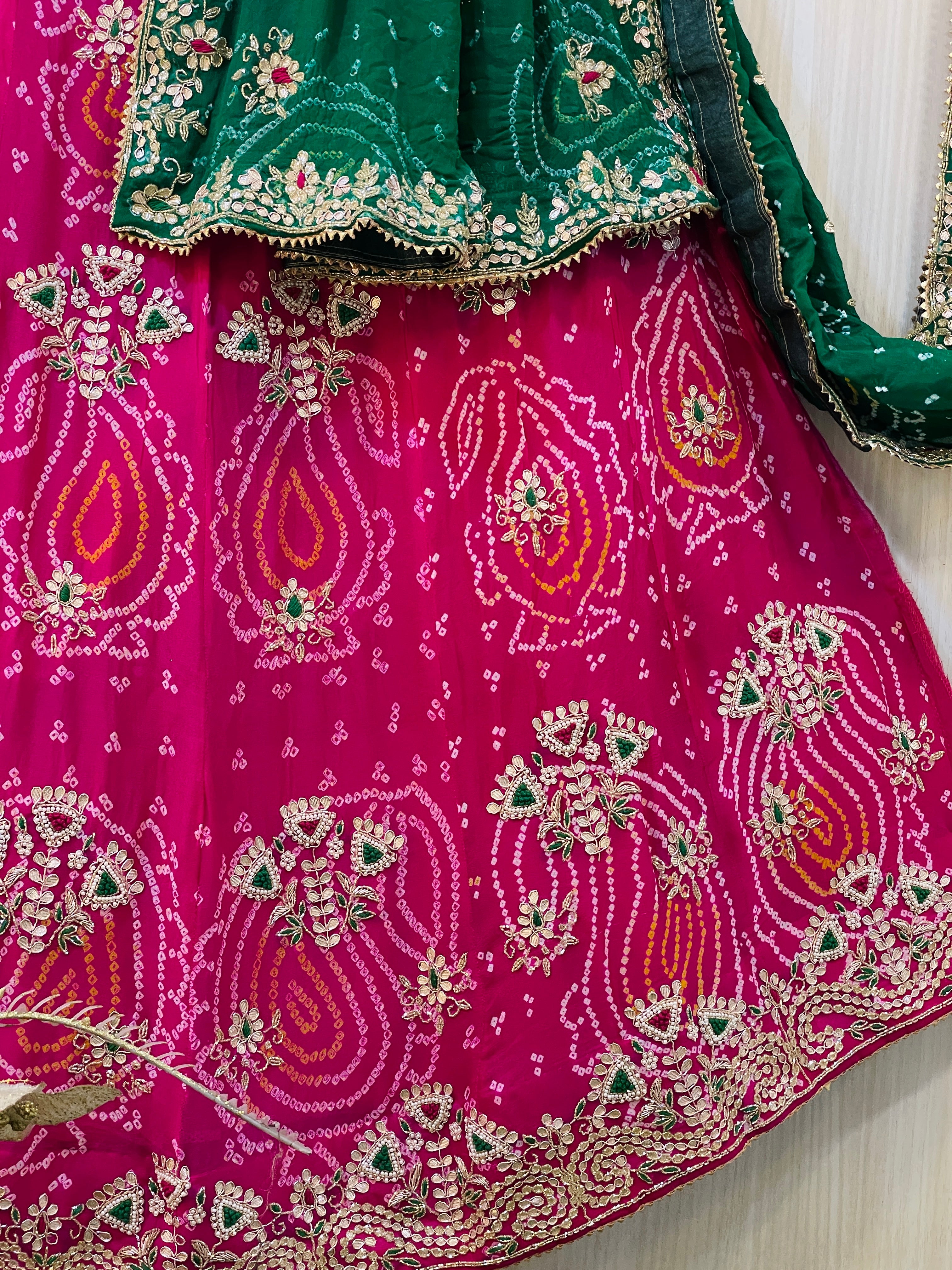Munazir Pink Bandhani Lehenga
