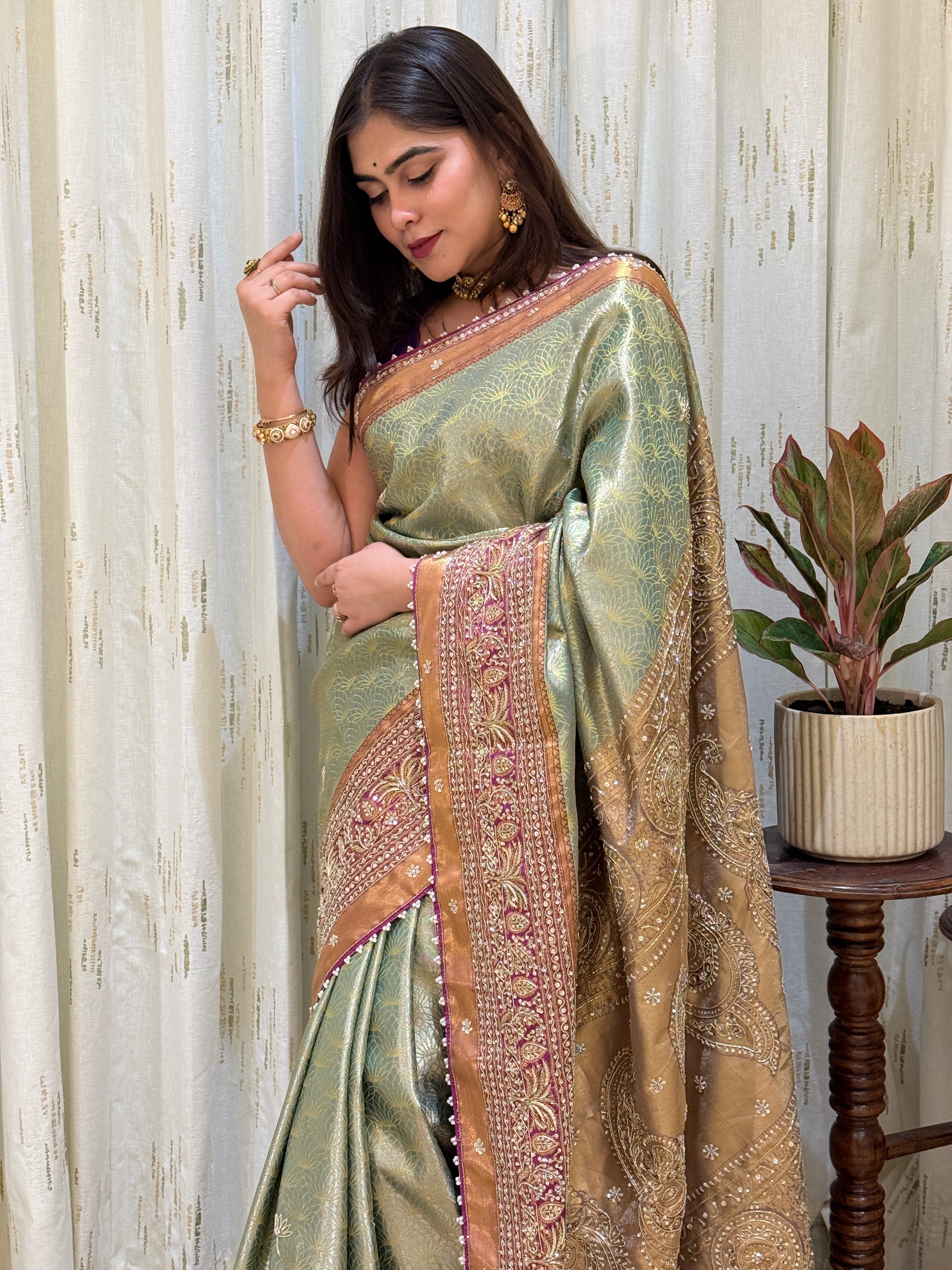 Vanya Purple Pista Kanchivaram Silk Saree
